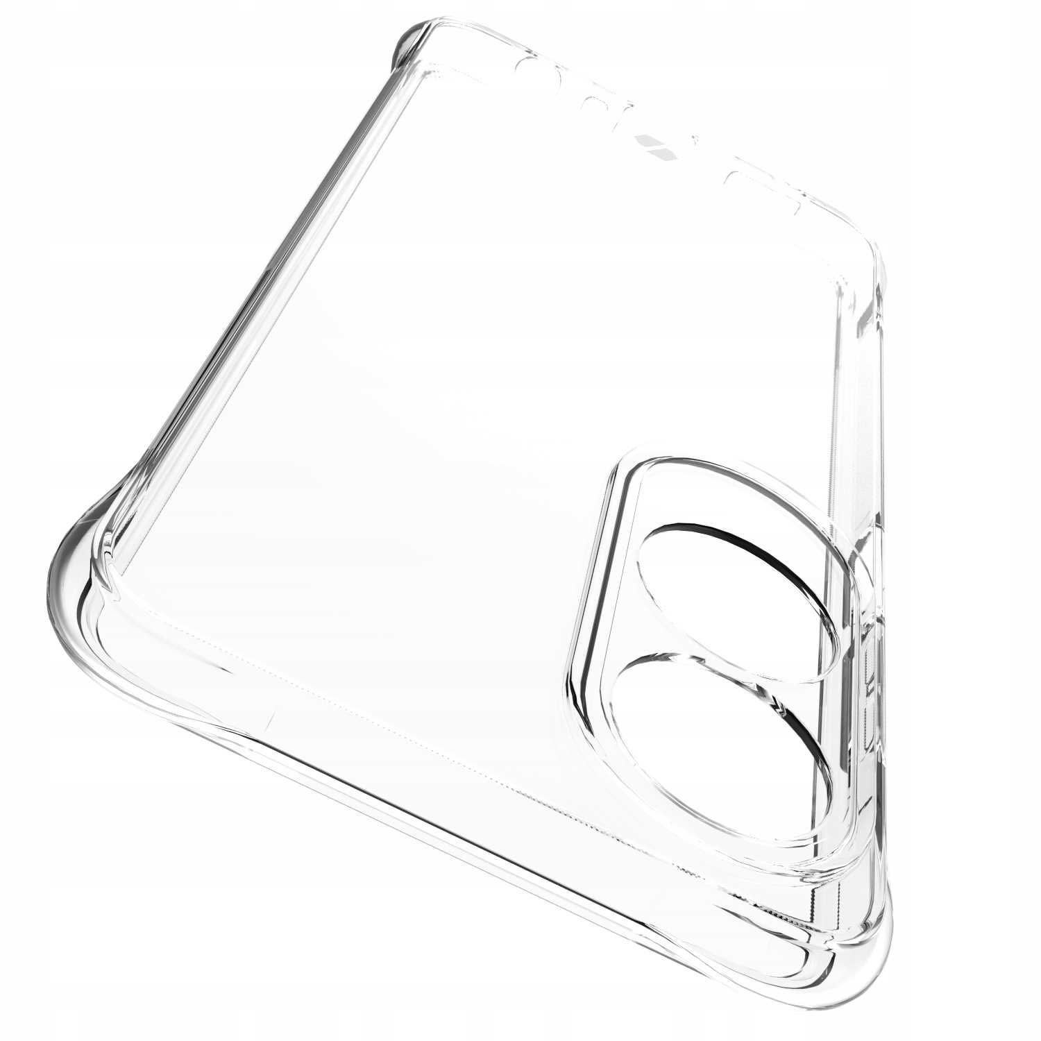 Przezroczyste etui na telefon z motywem modułu kamery na białym tle.