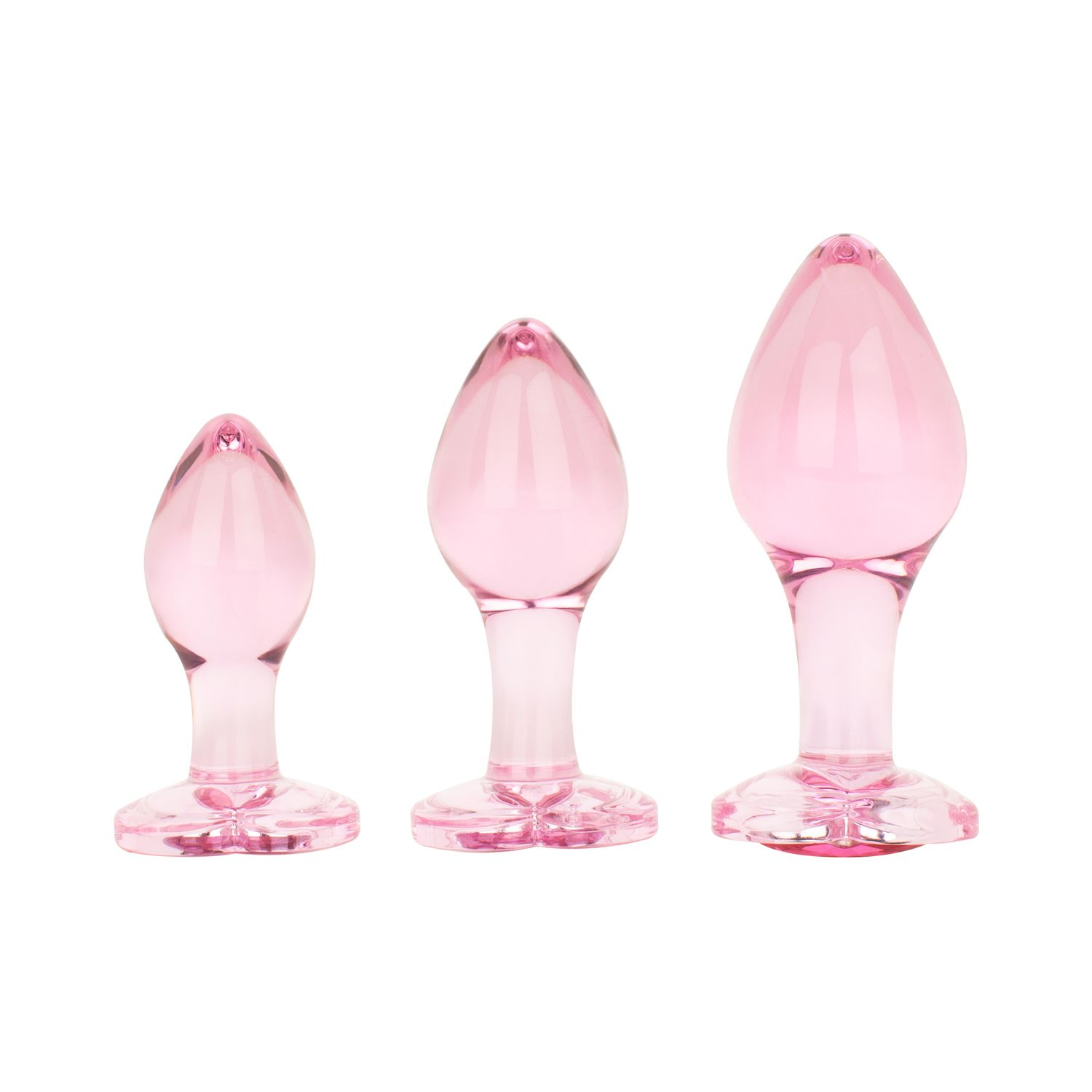 Drei rosa Analknöpfe: klein, mittel und groß, mit Tropfenform.