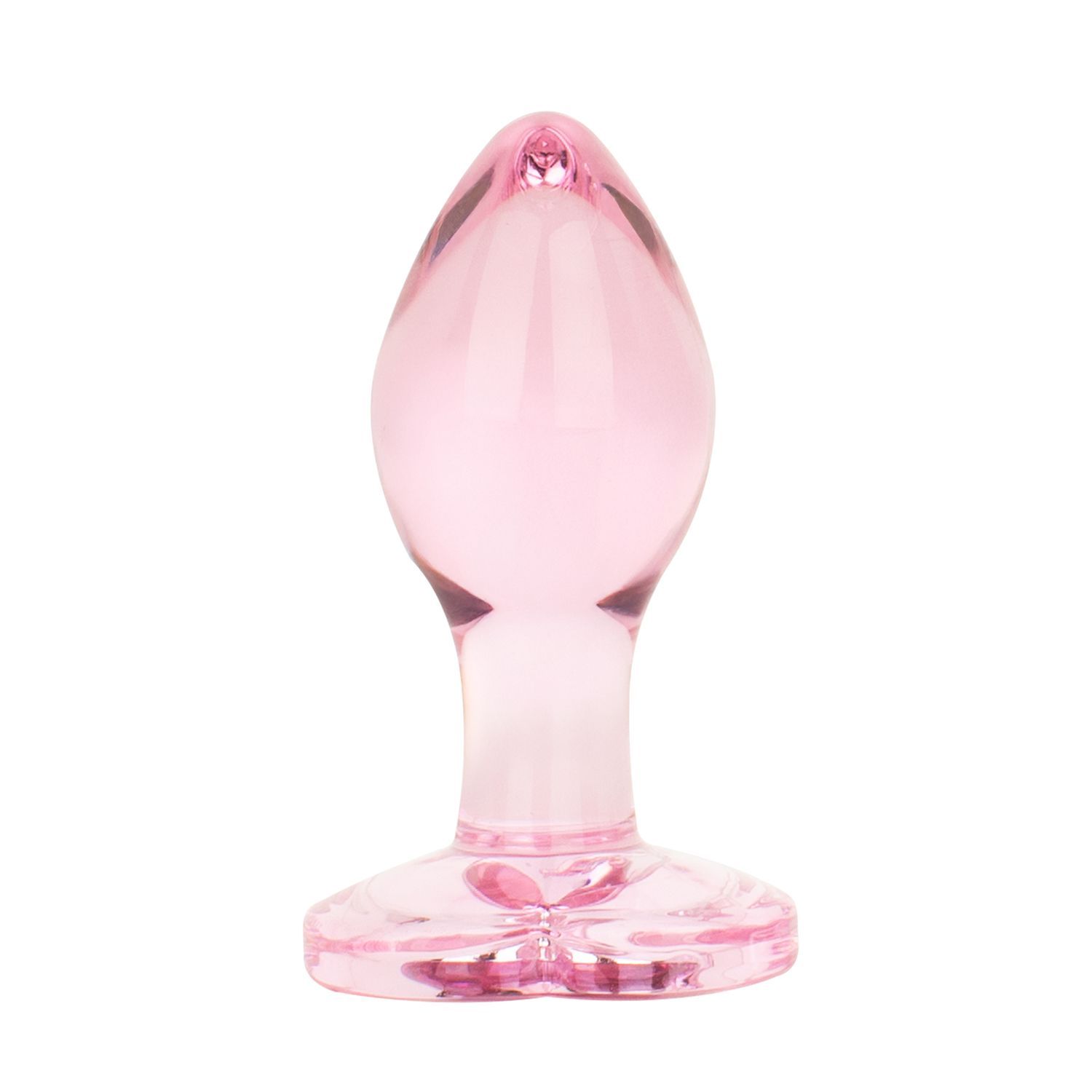Ein rosa Glasobjekt mit einer bauchigen Oberseite und geriffeltem Boden, isoliert auf einem weißen Hintergrund, möglicherweise ein Dekorationsartikel.