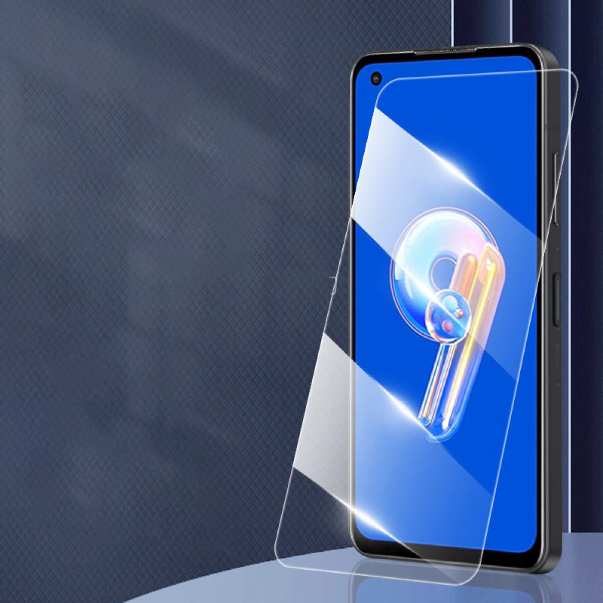 Una protezione per lo schermo viene applicata a un telefono con un moderno display grafico.