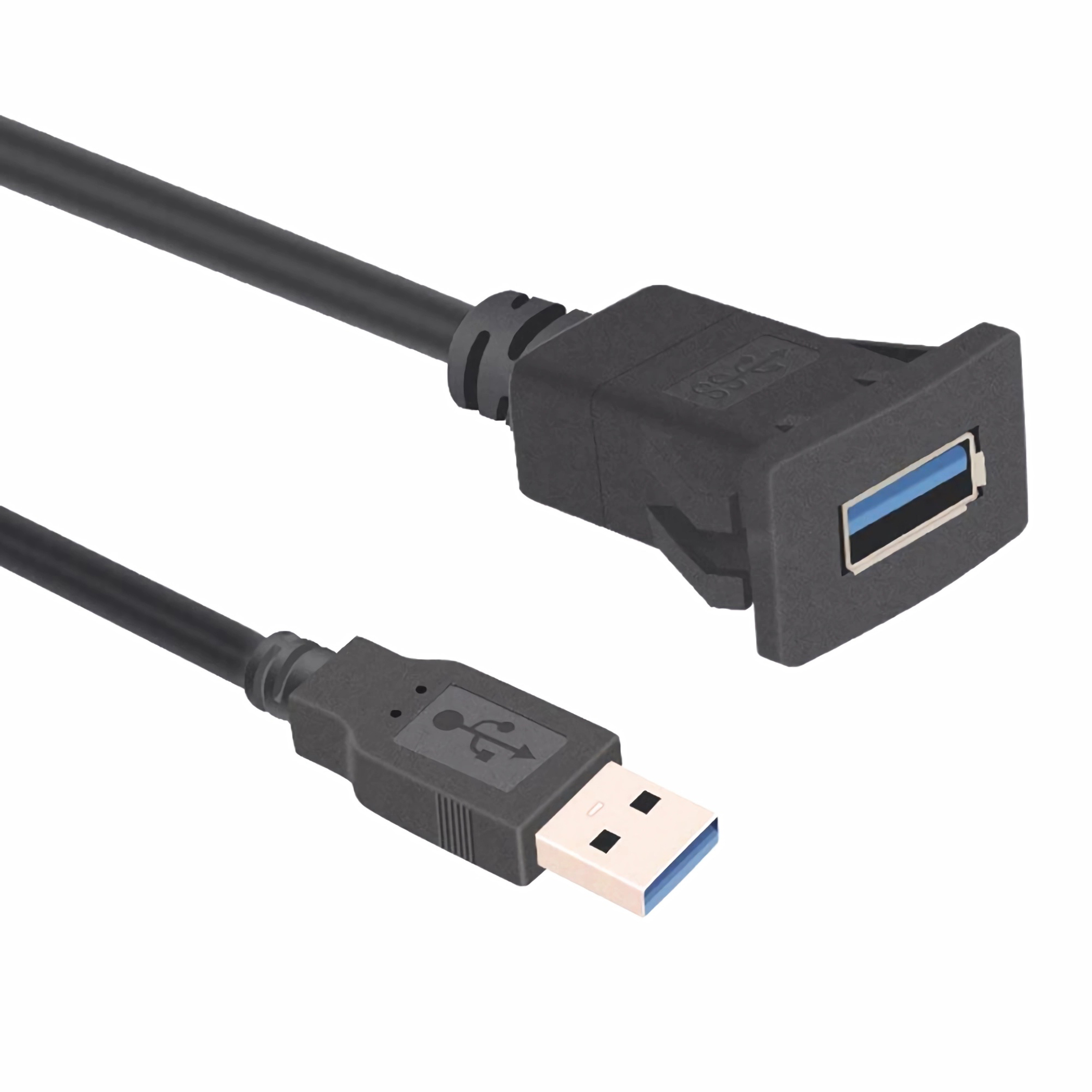 USB 3.0-Anschlusskabel, schwarz mit einer USB-Buchse.