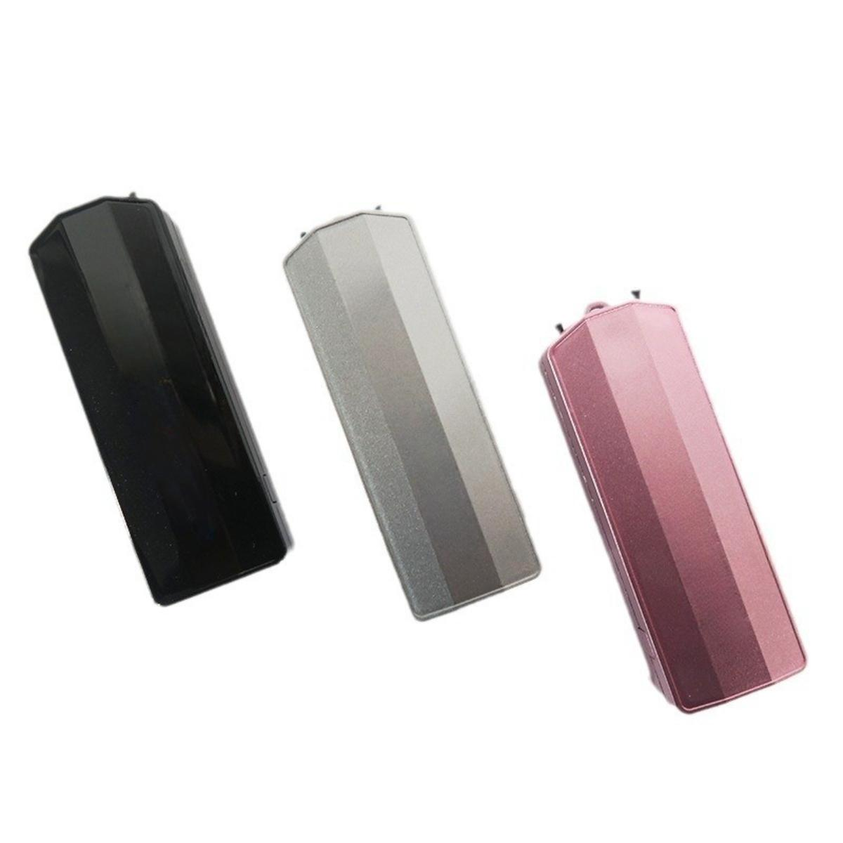 Drei kleine, rechteckige Geräte in Schwarz, Silber und Rosa, jedes mit einem schlanken, abgewinkelten Design.