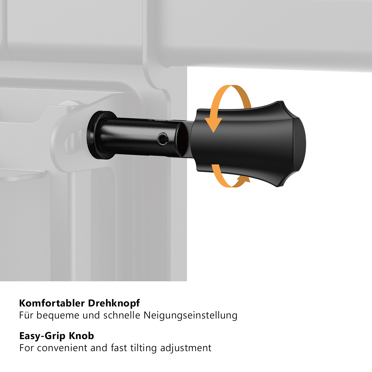 Nahaufnahme eines schwarzen Knopfes mit Pfeil, der die Einstellrichtung anzeigt.