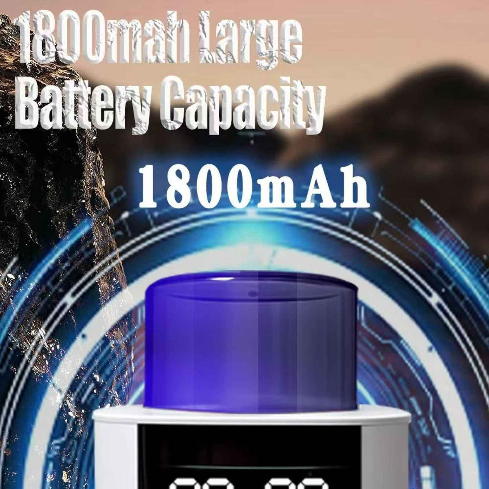 Zahnbürstenhalter mit 1800mAh Akku. Text: 1800mAh Große Akkukapazität.