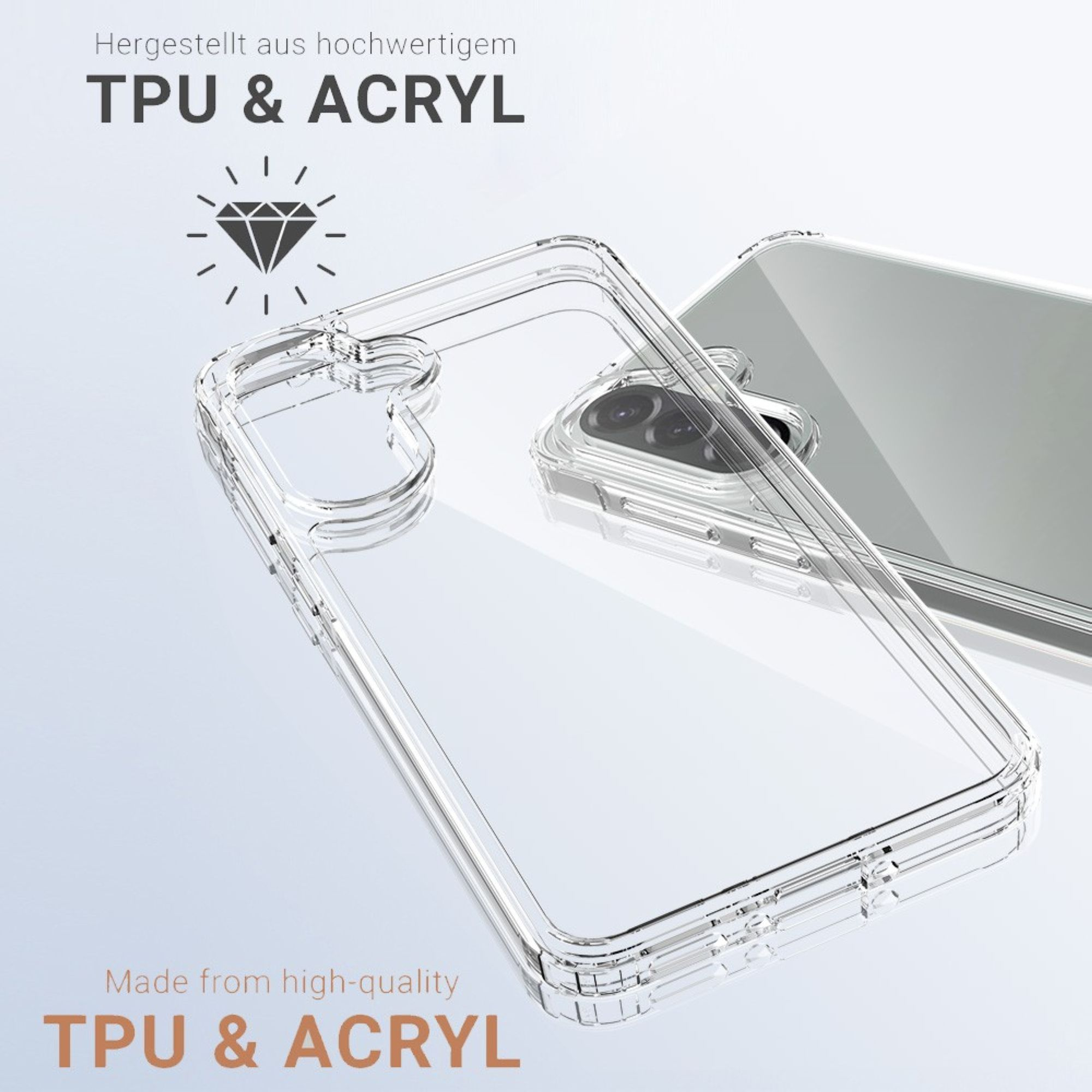 Coque de téléphone transparente avec un téléphone à l'intérieur. La coque est transparente.