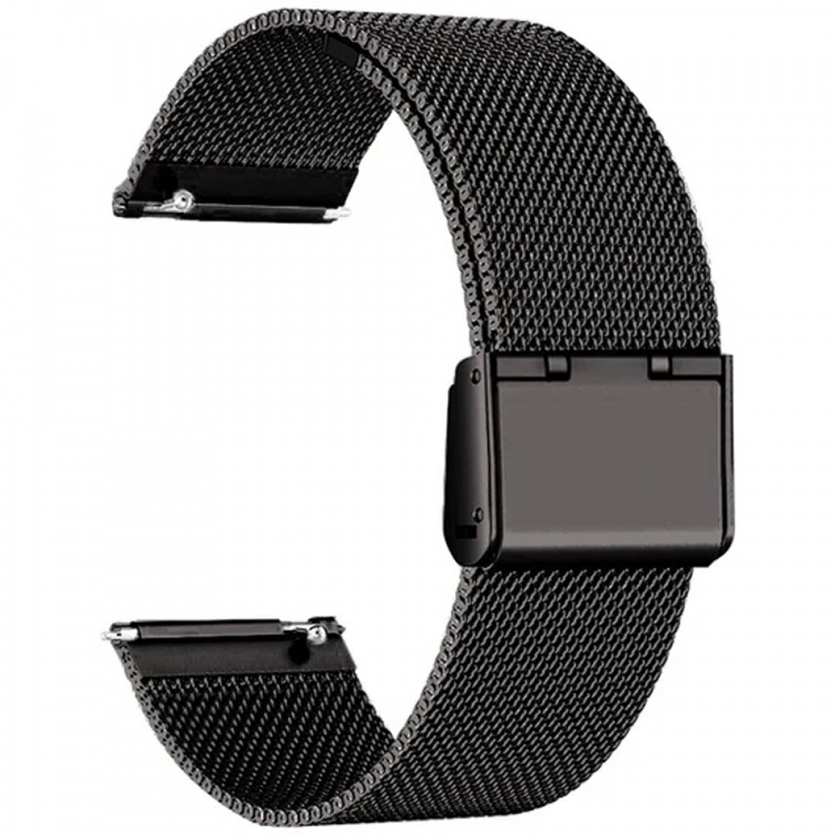 Schwarzes Mesh-Armband mit Metallverschluss, Nahaufnahme.