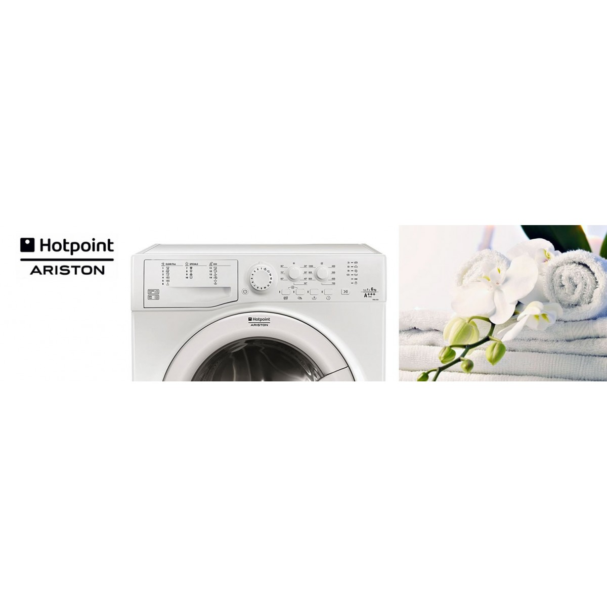 Una lavatrice bianca con un logo.