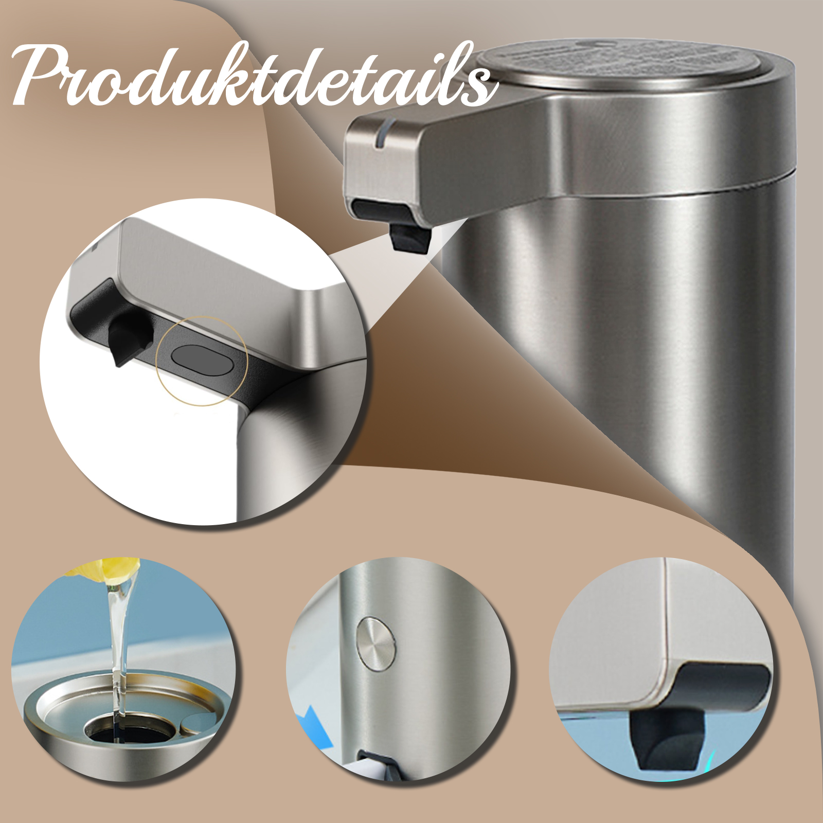 Nahaufnahmen von Produktdetails mit dem Wort 'Produktdetails' oben.