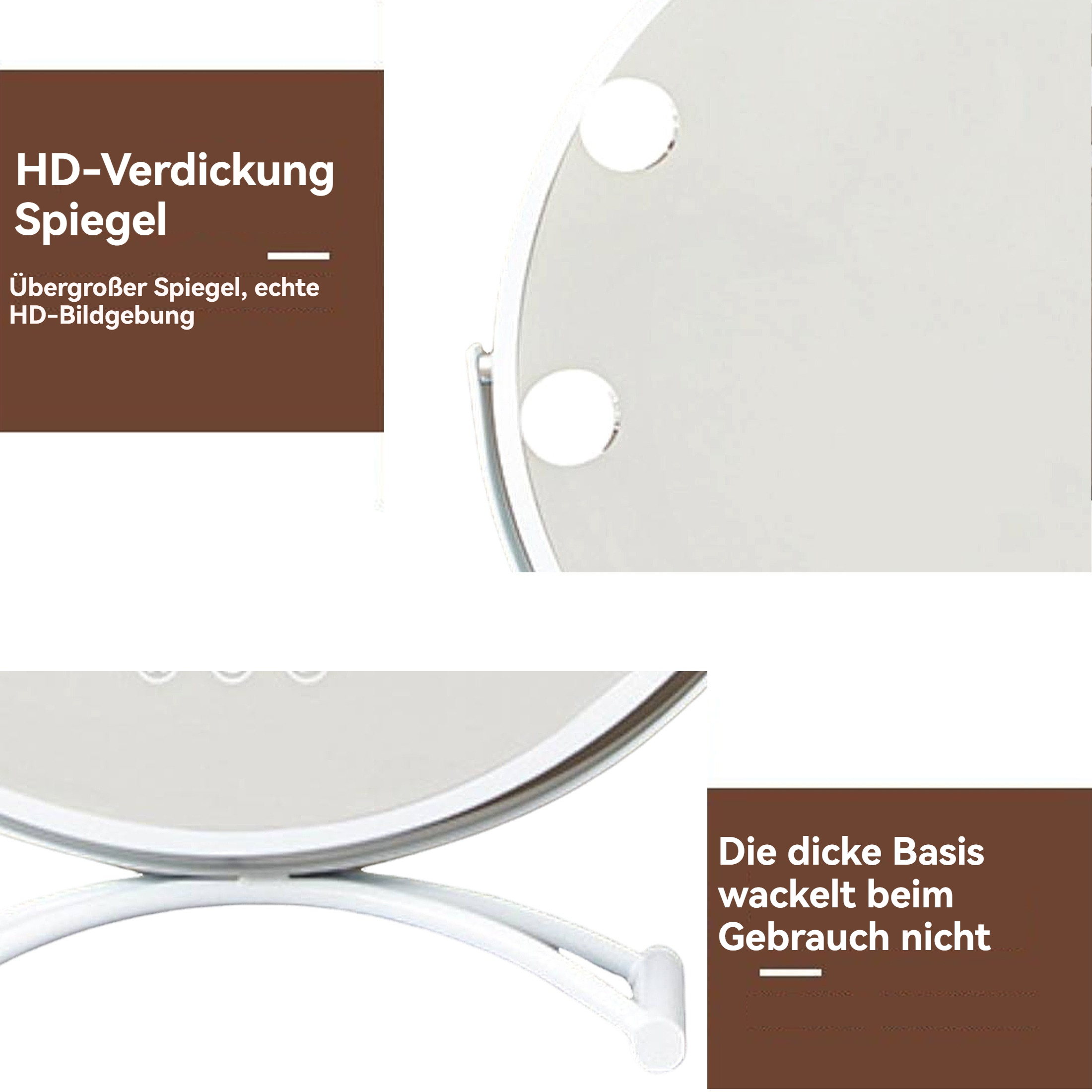 Nahaufnahme eines Spiegels mit Texten. Ein Teil des Spiegels und der Basis ist sichtbar.