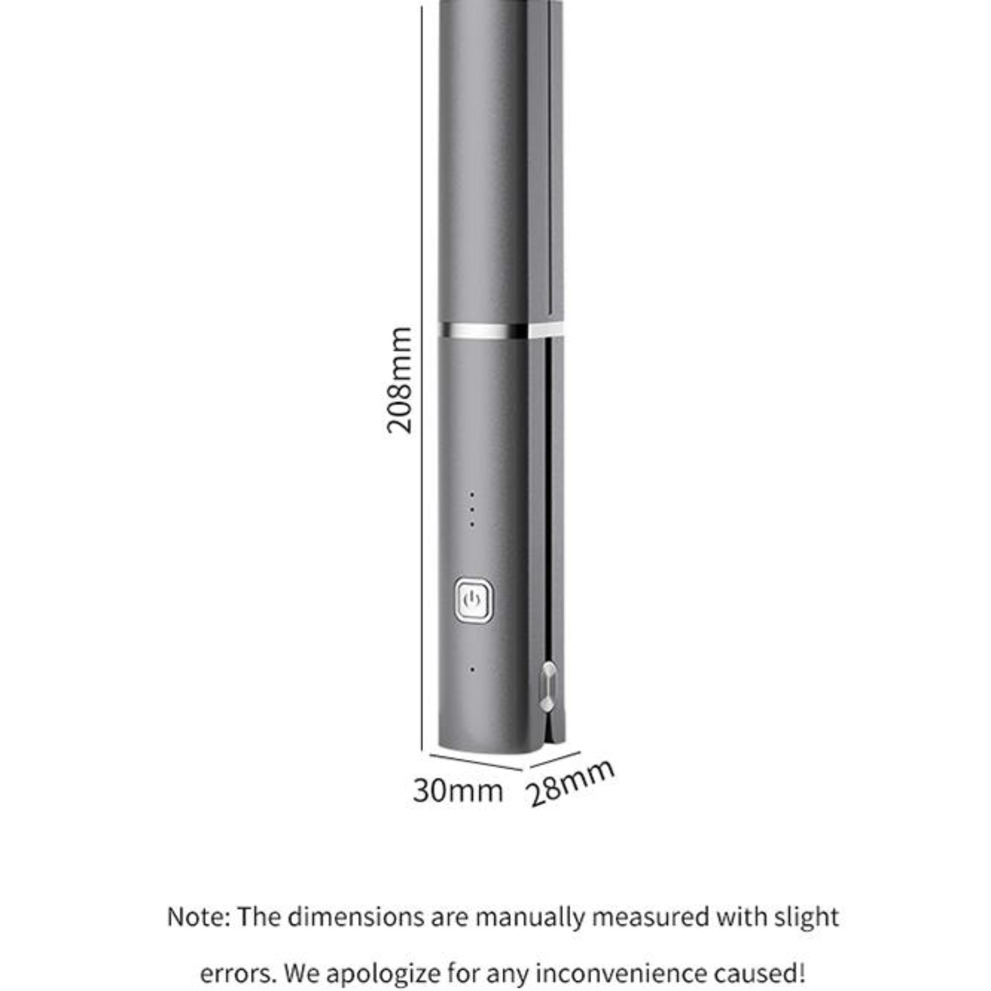 Ein geschlossener grauer Haarglätter mit Abmessungen in mm: 208 mm lang, 30 mm breit und 28 mm dick.