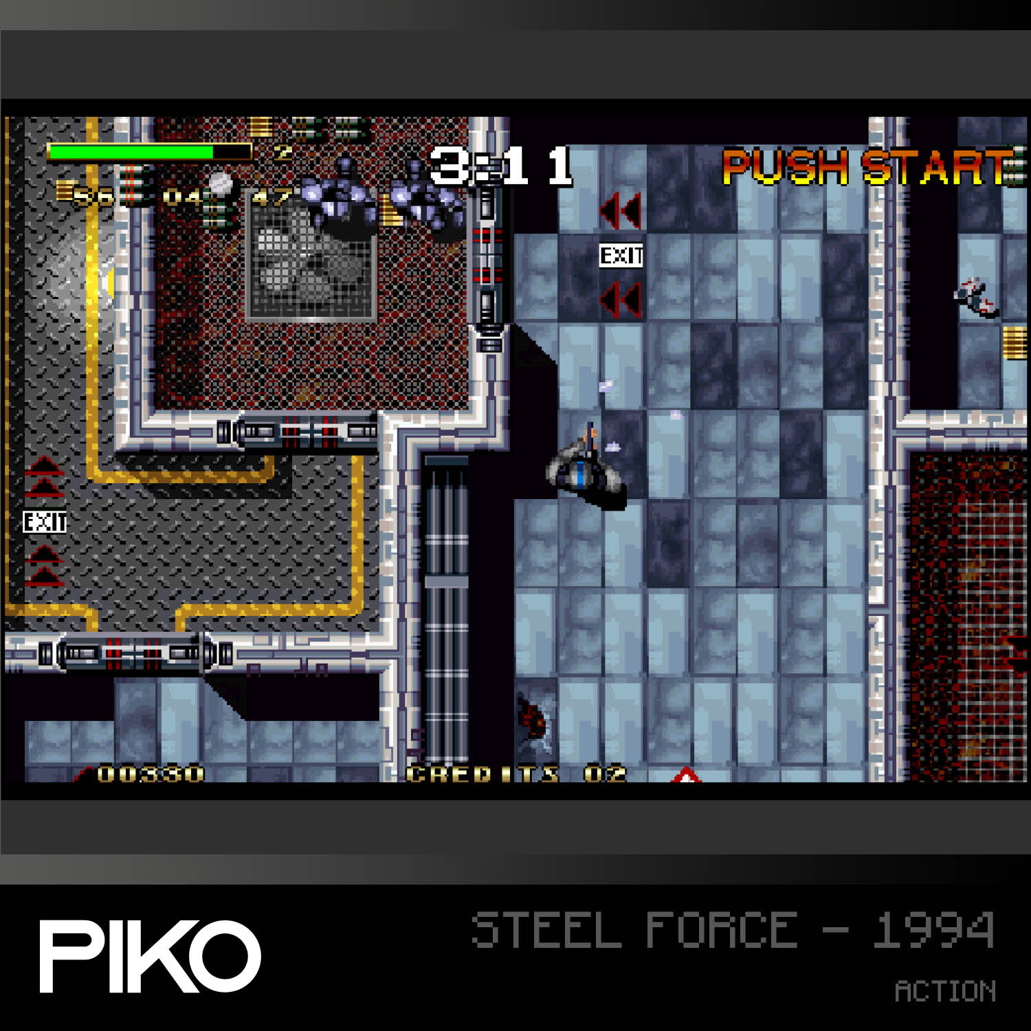 Scena z gry retro pokazuje widok z góry na bazę wojskową z czołgiem.