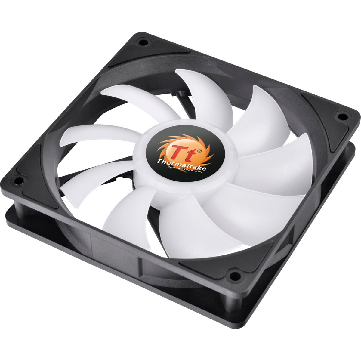 Computerlüfter mit weißen Flügeln und schwarzem Rahmen.