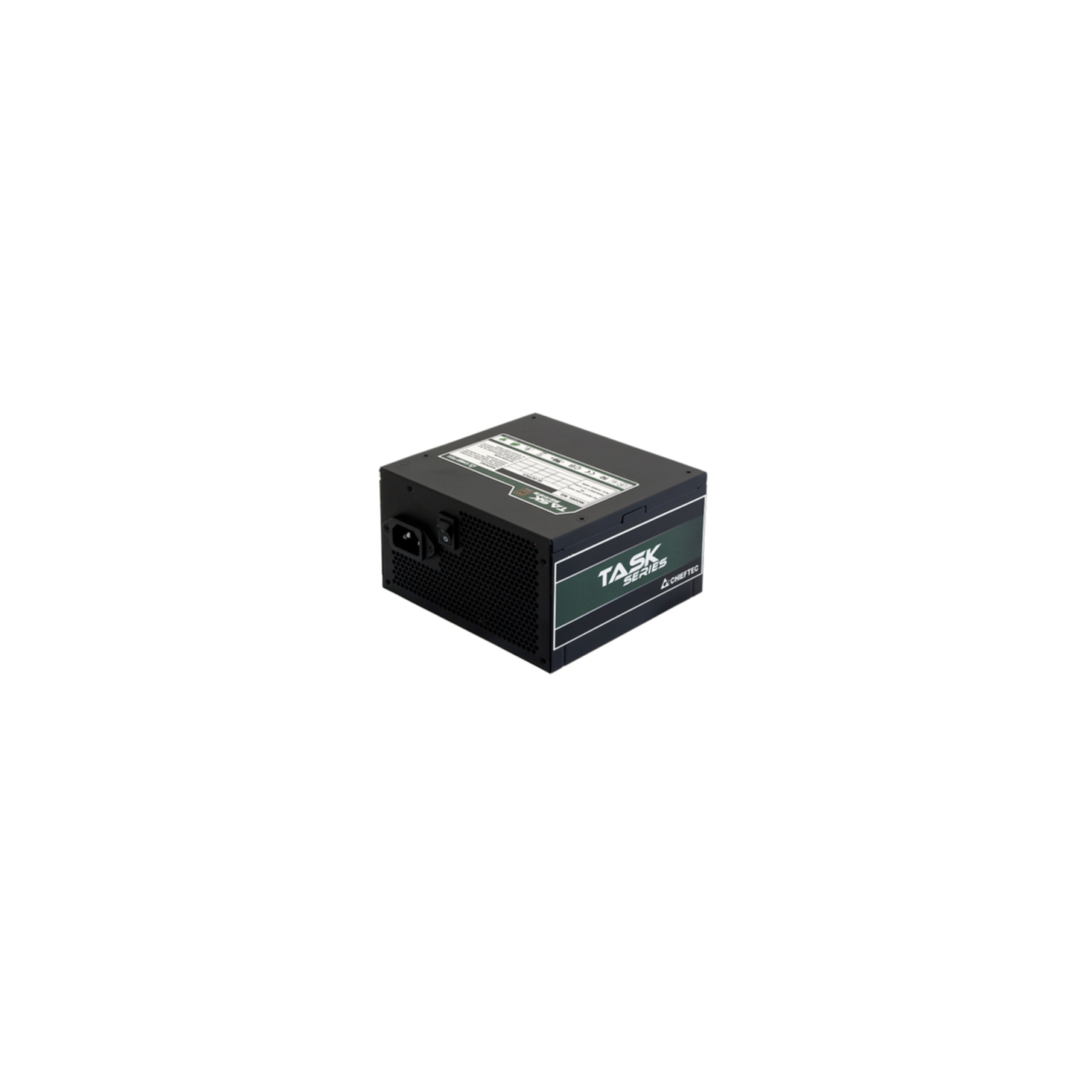 A black power supply with the words 'TASK SERIES' on it. The power supply is on a white background.