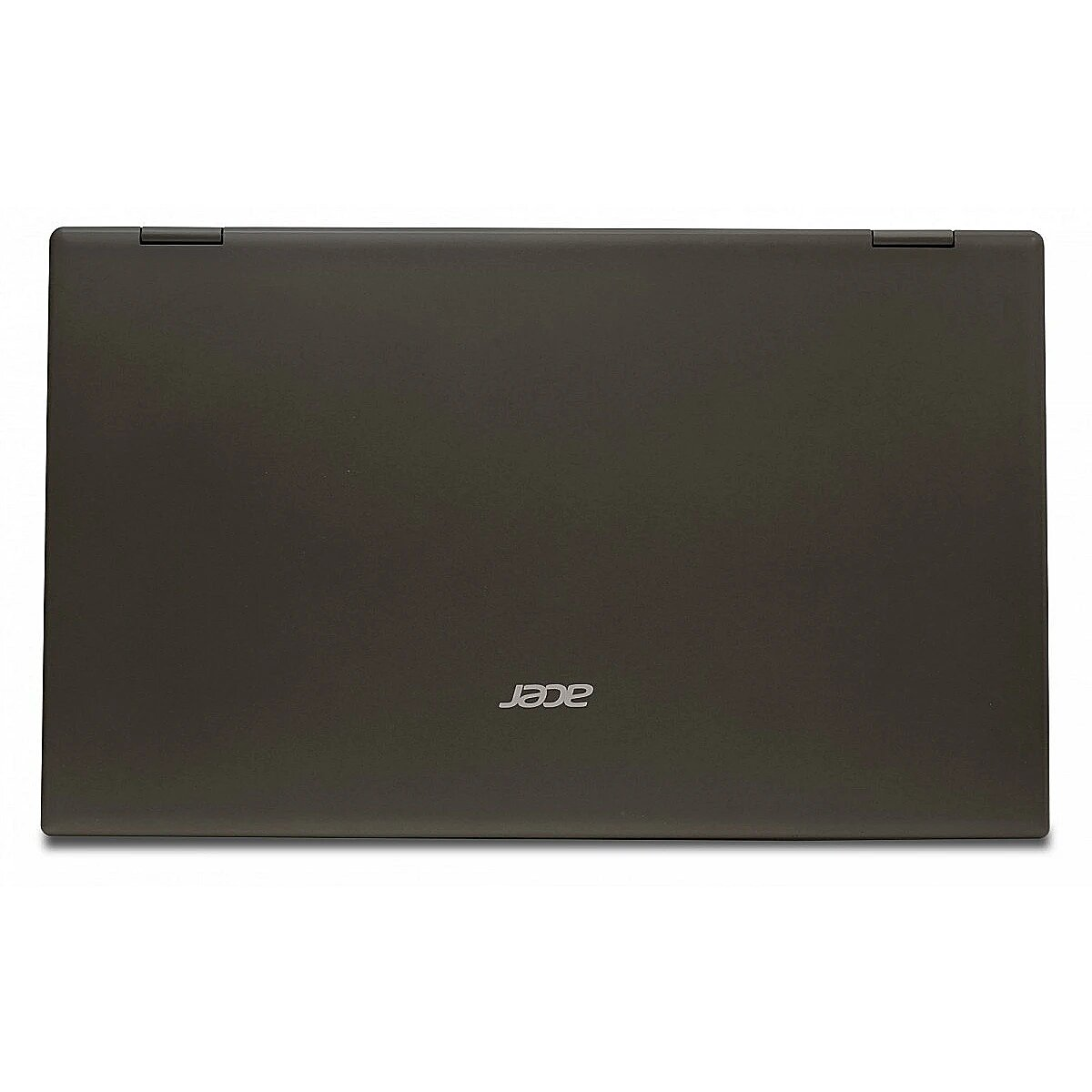 Dark gray Acer laptop, closed. The Acer logo is visible. The laptop is on a white surface.