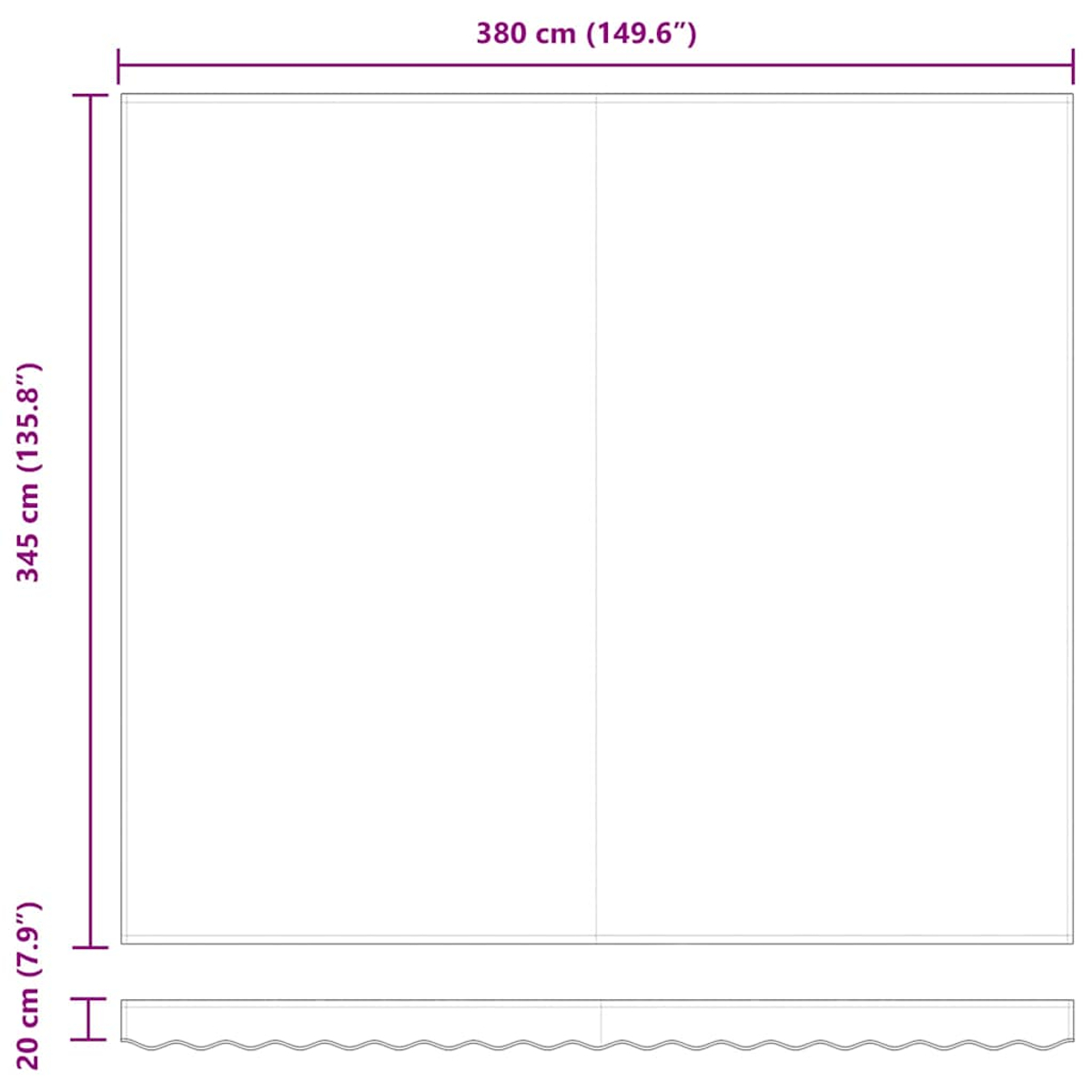 Eine große, weiße Wand mit beschrifteten Abmessungen. Die Wand ist schlicht, ohne sichtbare Merkmale.
