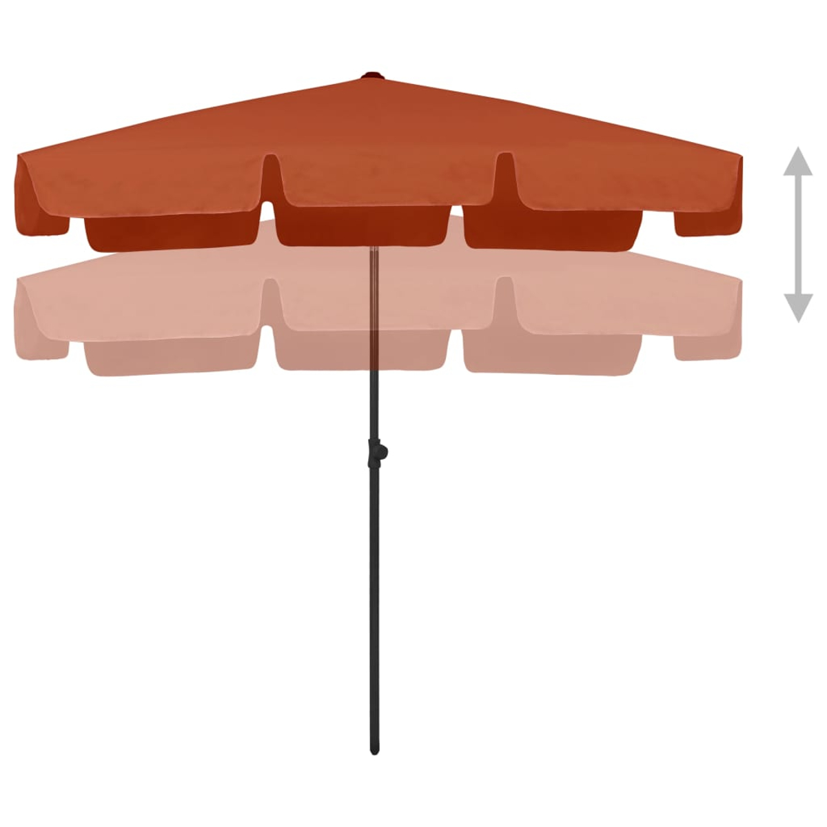 Orangener Sonnenschirm mit verstellbarem Dach.