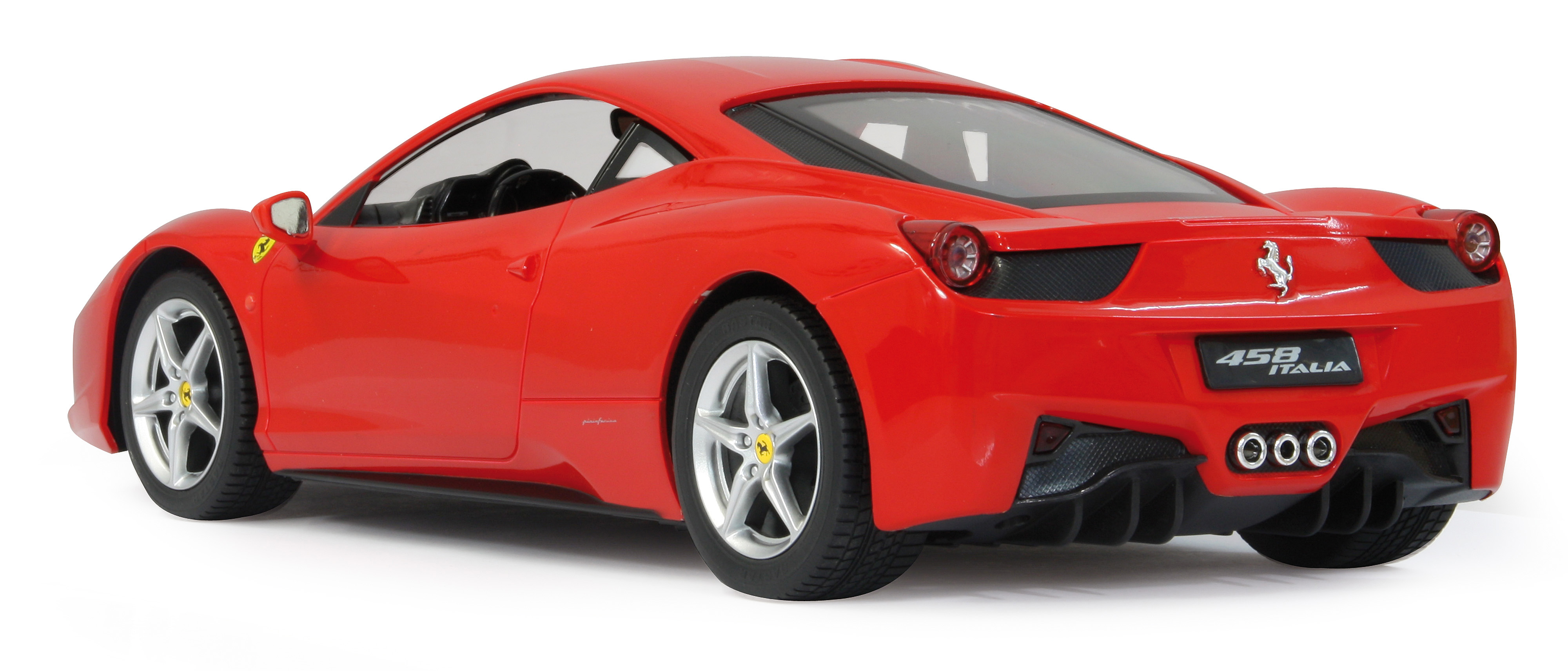 Die Rückansicht eines roten Ferrari-Modellautos.