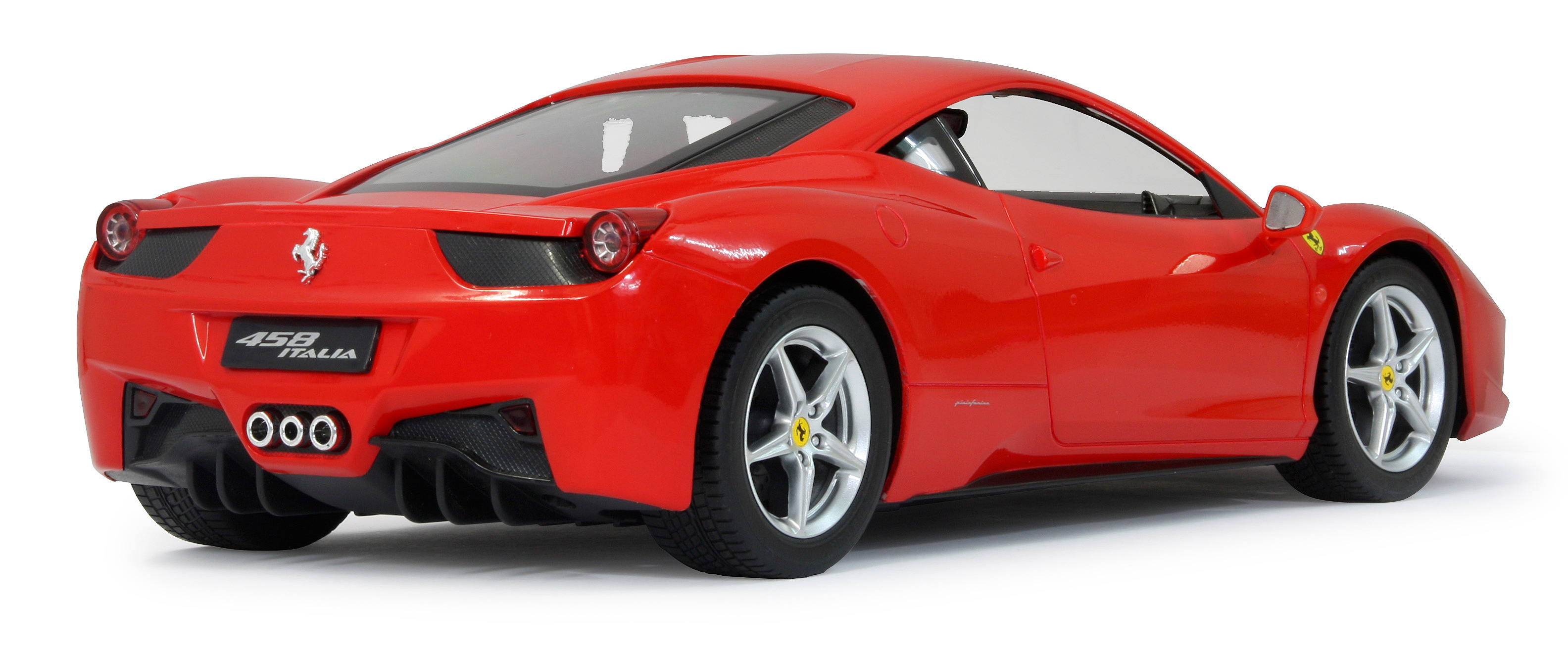 Die Rückansicht eines roten Ferrari-Modellautos.