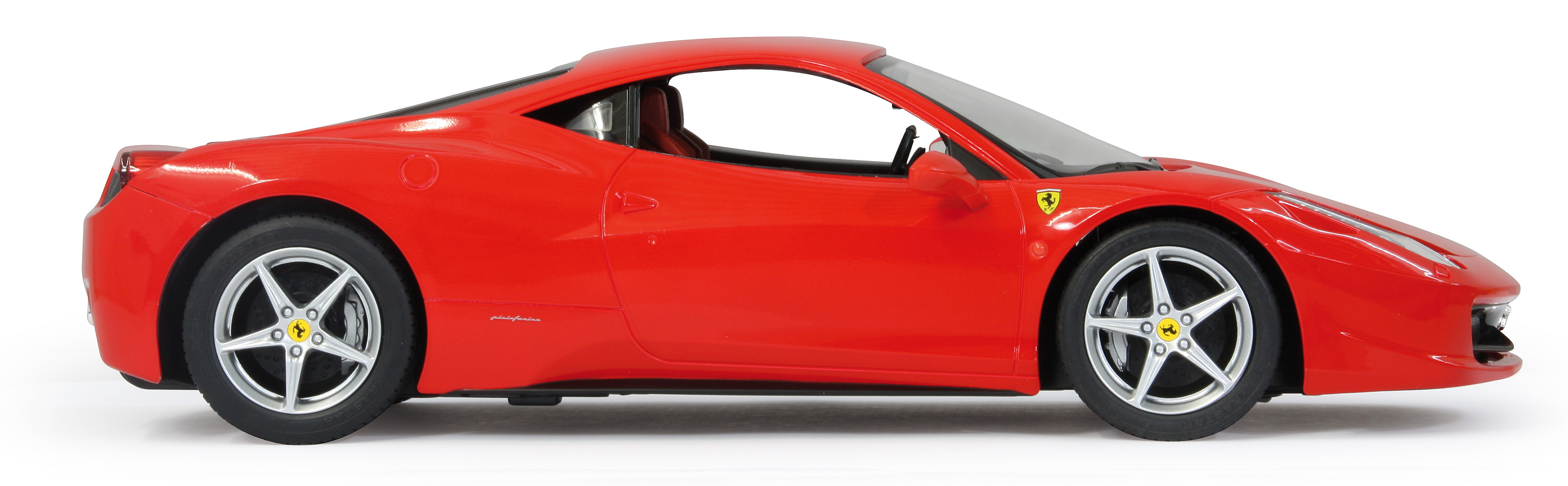 Roter Ferrari-Sportwagen. Seitenansicht, auf weißem Hintergrund.