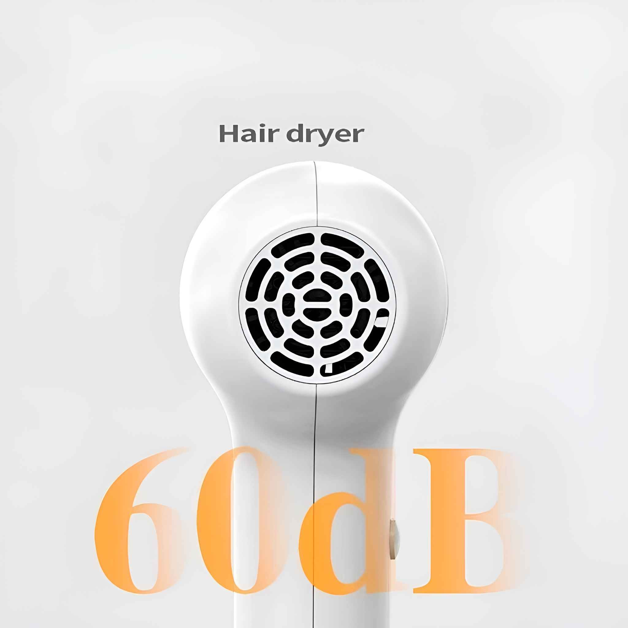 Ein Haartrockner mit 60 dB. Der Haartrockner ist weiß.