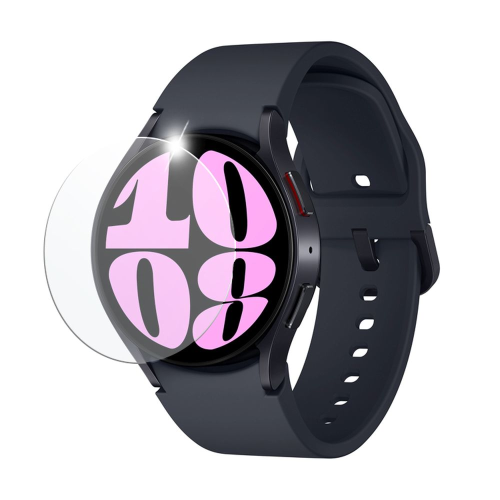 Das Bild zeigt eine Smartwatch mit angebrachtem Displayschutz.