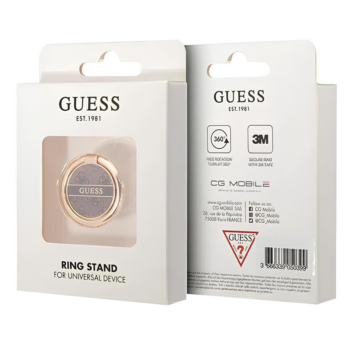 Emballage de support d'anneau de téléphone avec un design Guess.
