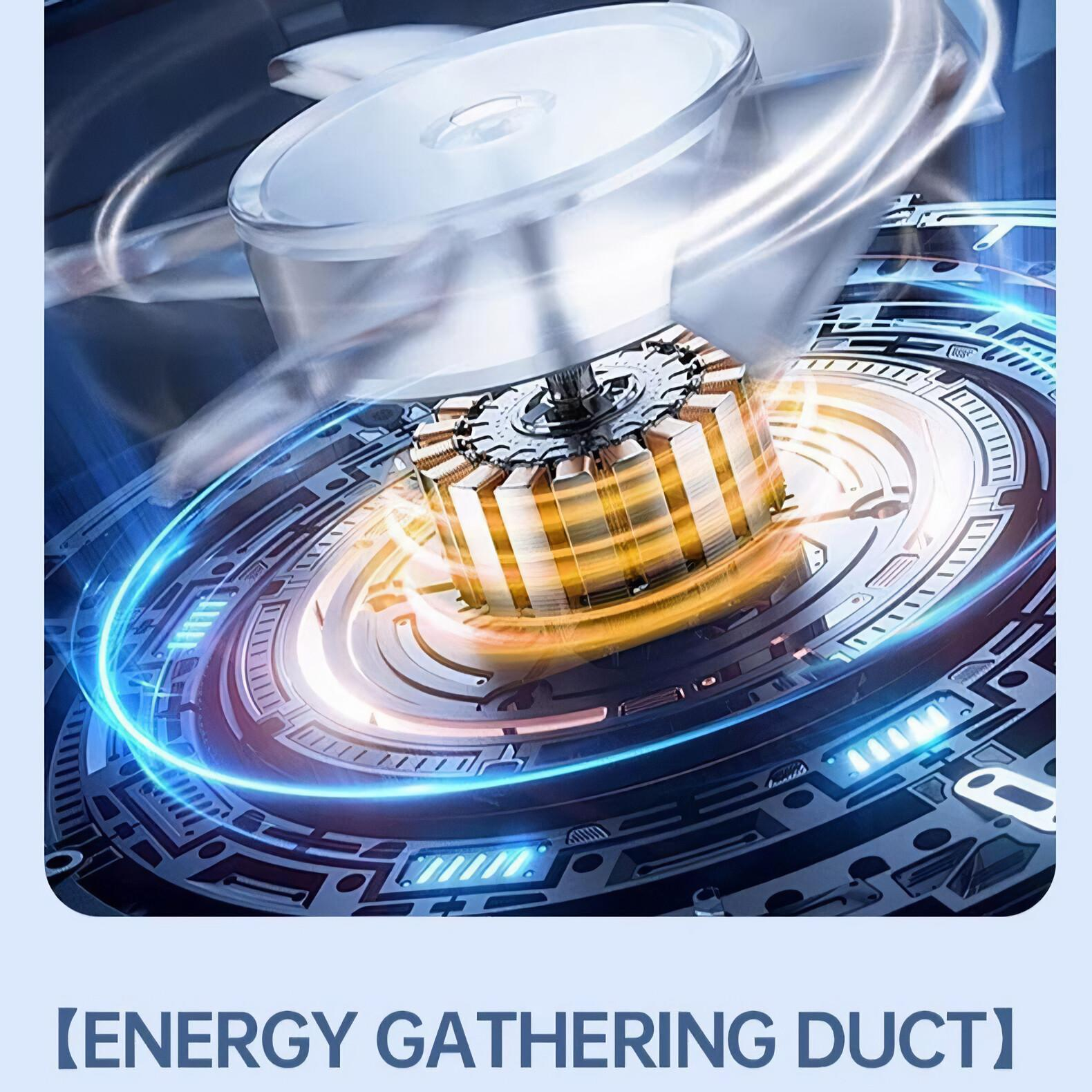 Ein abstraktes digitales Bild mit einer zentralen, sich drehenden Komponente, umgeben von leuchtenden blauen Schaltkreisen.