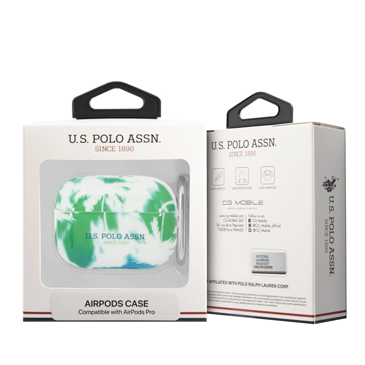Dos cajas de fundas AirPods Pro. Las fundas son verdes y blancas.