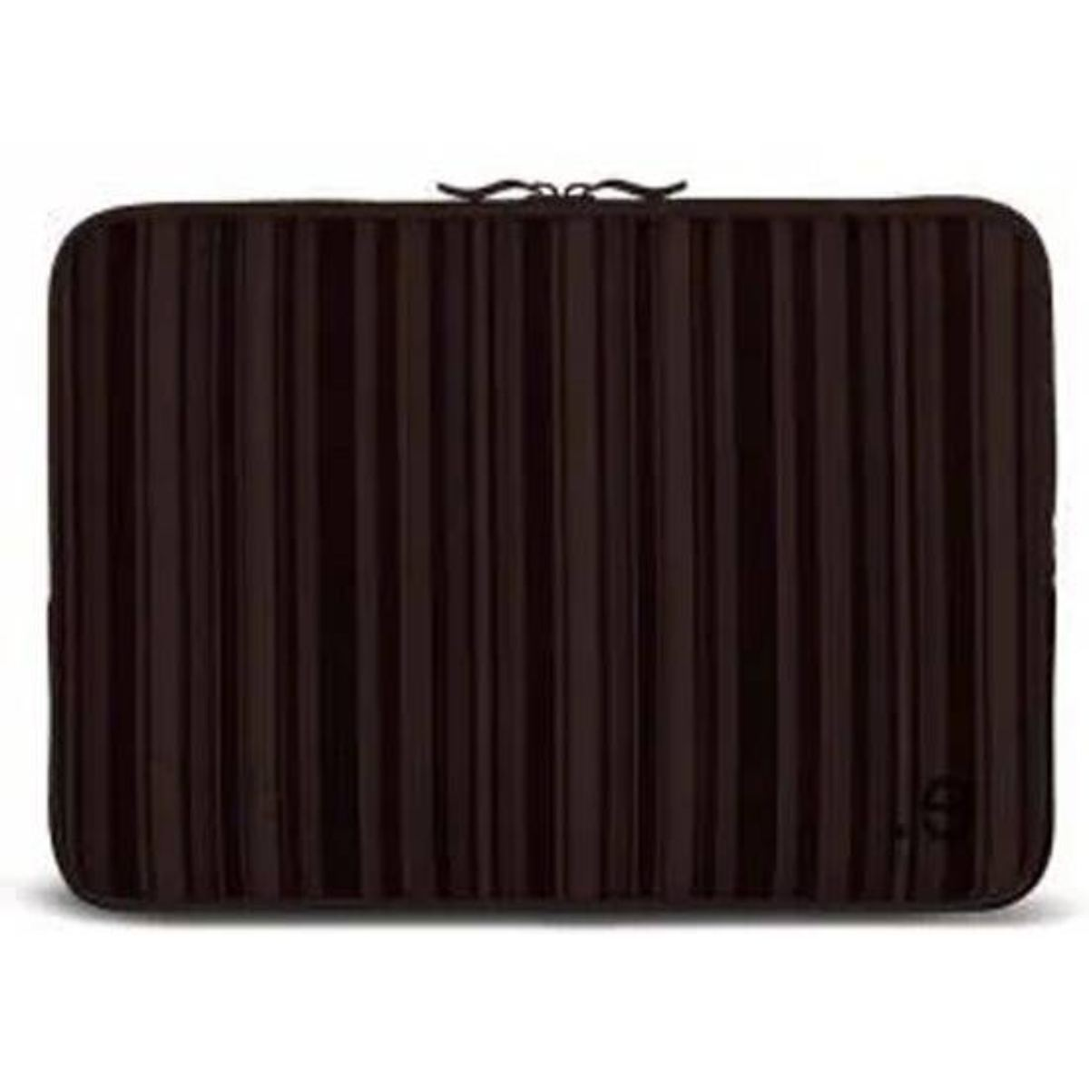 Eine braune Laptop-Hülle mit vertikalem Linienmuster.