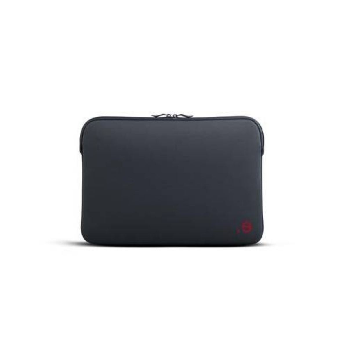 Laptoptasche, dunkelgrau, mit Logo in der unteren rechten Ecke. Reißverschluss.