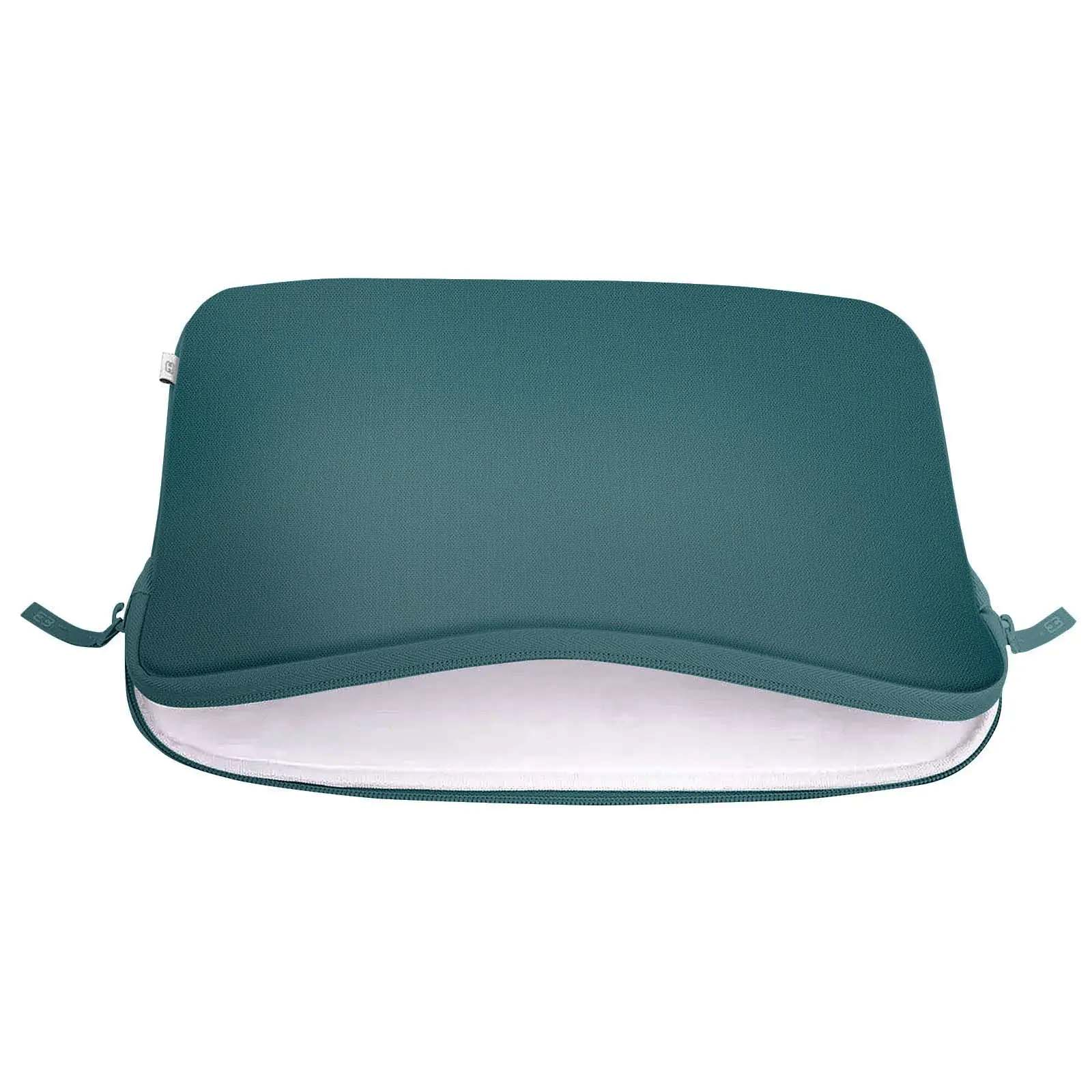 Custodia per laptop verde acqua, aperta nella parte superiore. Interno bianco visibile.