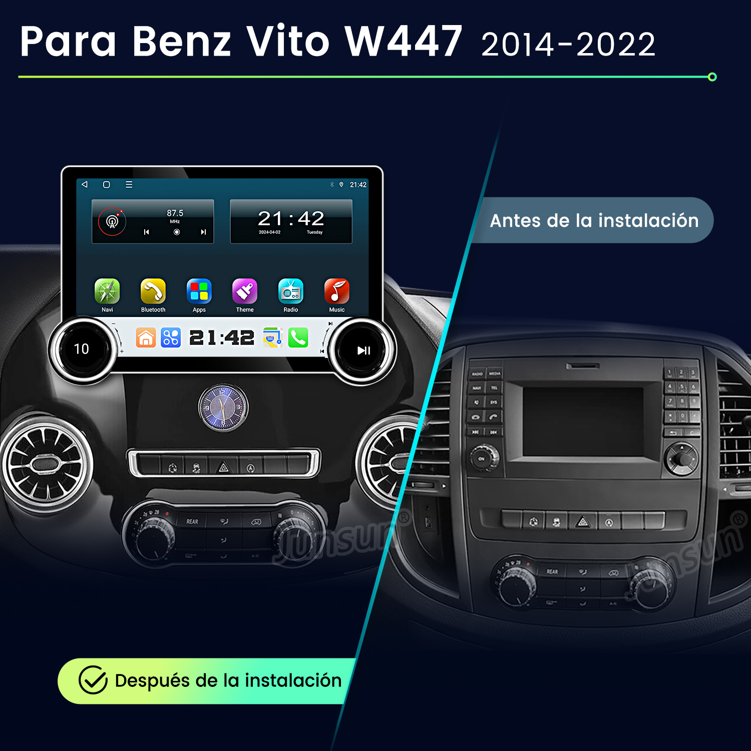Comparación de la instalación del sistema multimedia del coche. Antes y después de la instalación.