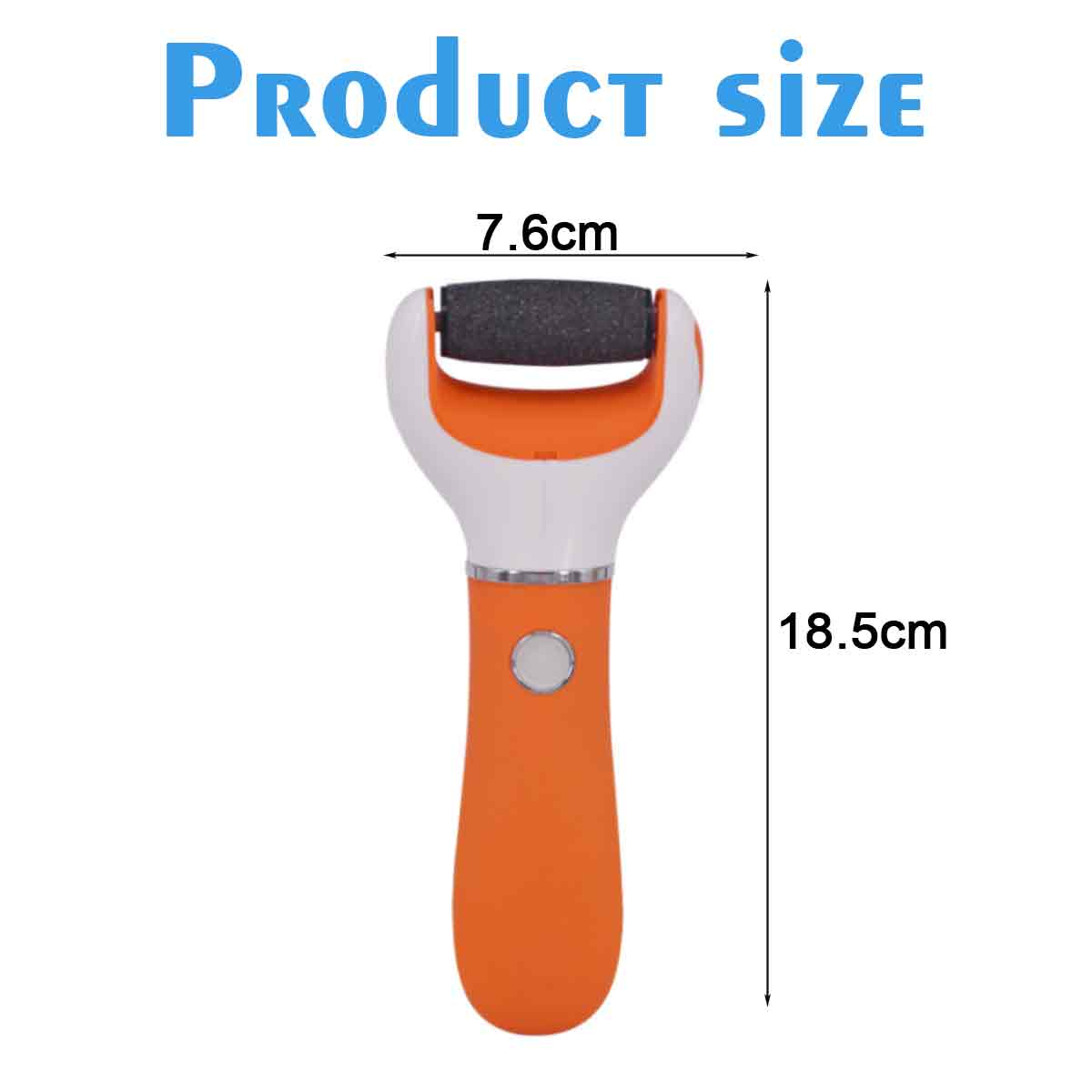 Ein orangefarbener und weißer Fußschleifer mit den Abmessungen: 7,6 cm breit und 18,5 cm hoch. Produktgröße ist der Titel.