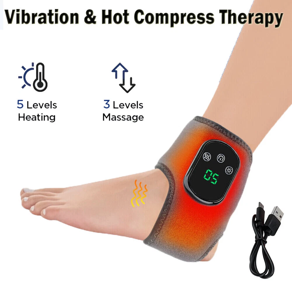 Ein schwarzes Knöcheltherapiegerät mit digitaler Anzeige und USB-Kabel.