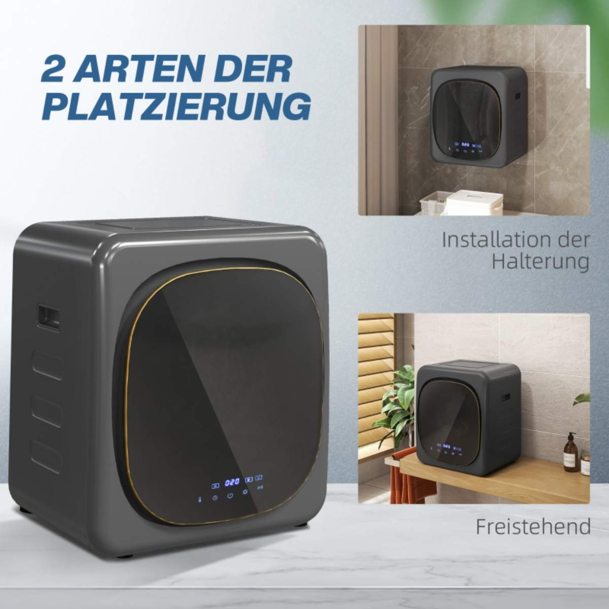 Eine graue Box zum Trocknen von Kleidung, die an der Wand oder auf einem Tisch angebracht werden kann.