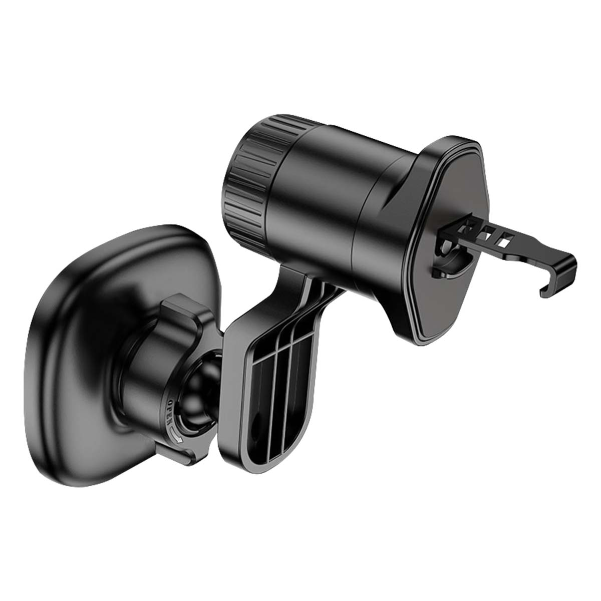 Supporto per telefono da auto nero con base magnetica.