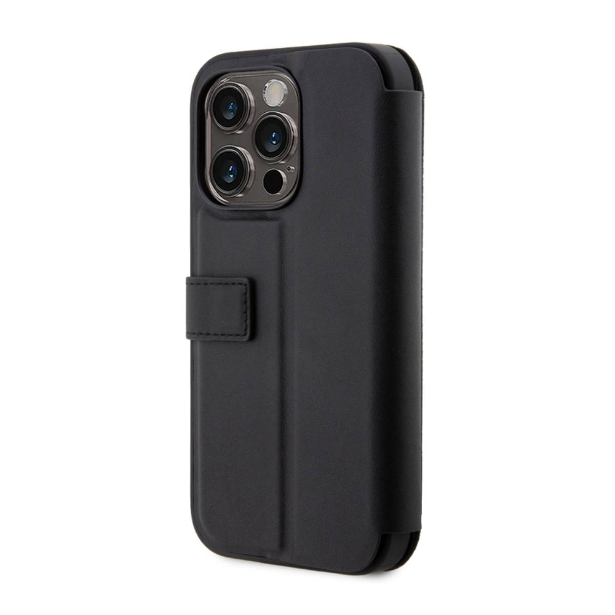 Custodia per telefono nera con fotocamera. Custodia chiusa. Una custodia nera con una fotocamera. Nero.