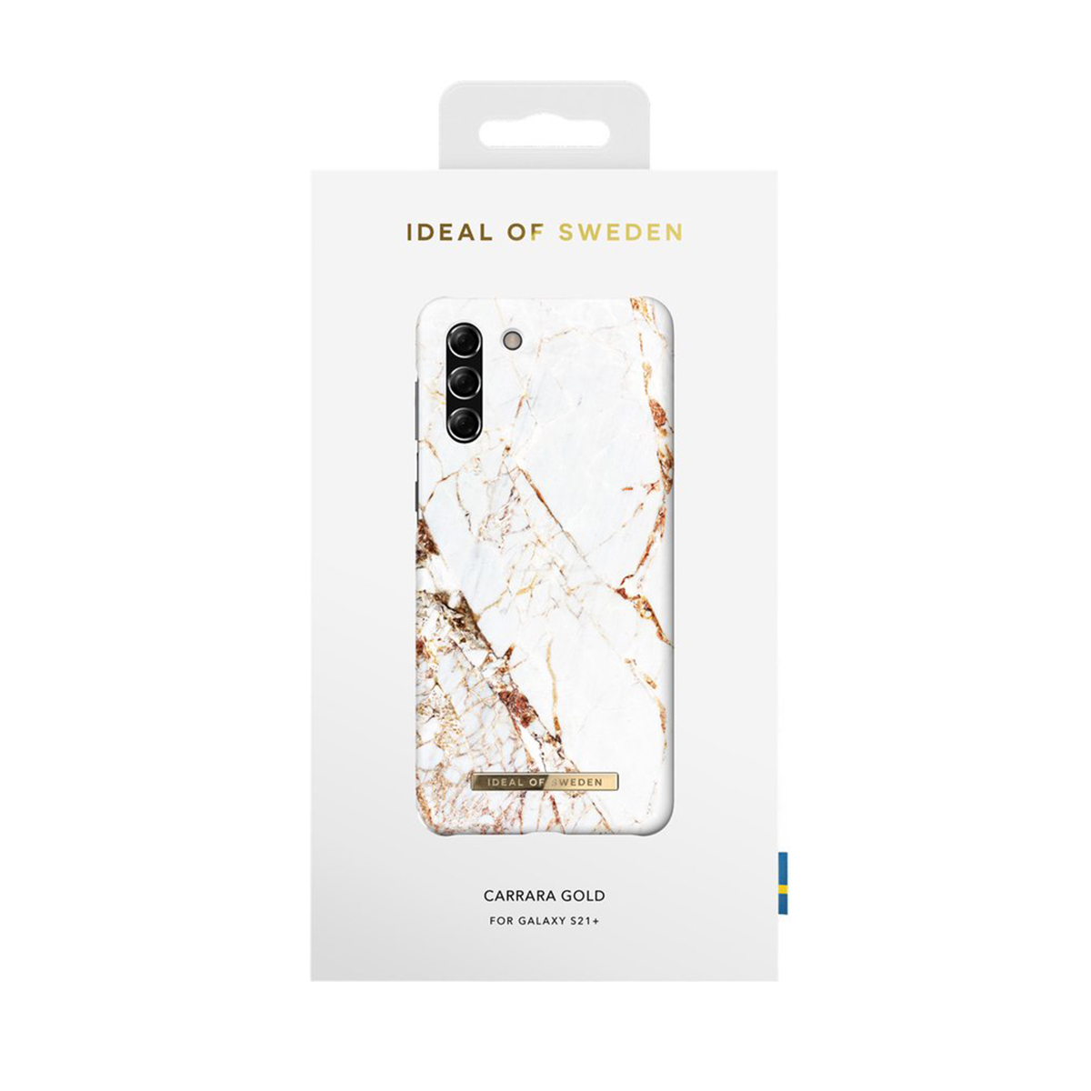 Custodia per telefono in una scatola. Motivo marmorizzato bianco e marrone. Marchio Ideal of Sweden.