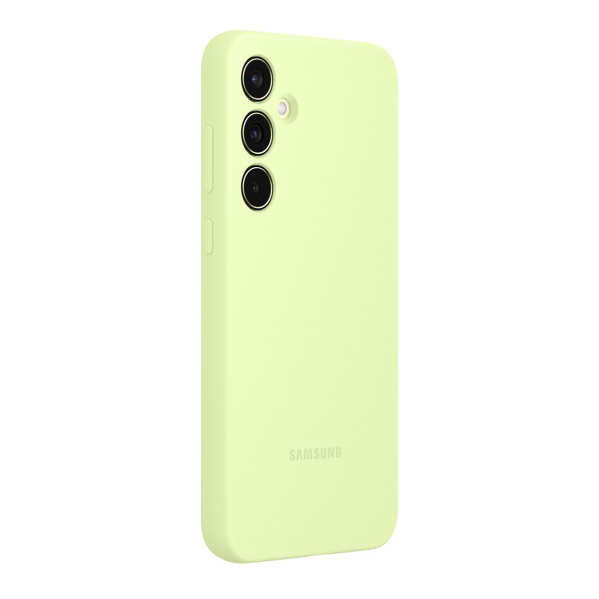 Eine hellgrüne Handyhülle mit Kameraausschnitten und dem Samsung-Logo.