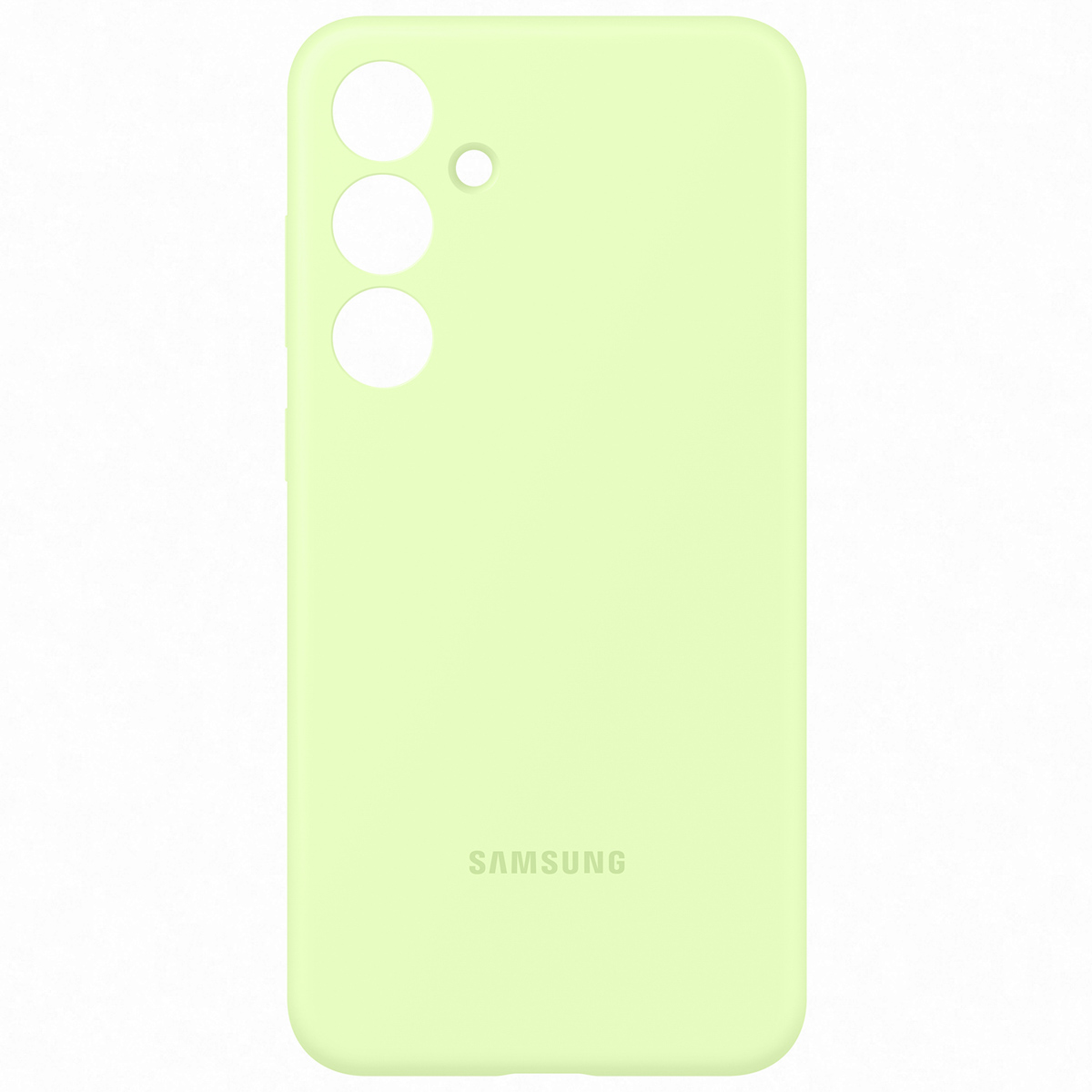 Zielone etui na telefon z trzema otworami na aparat i jasnym tłem.