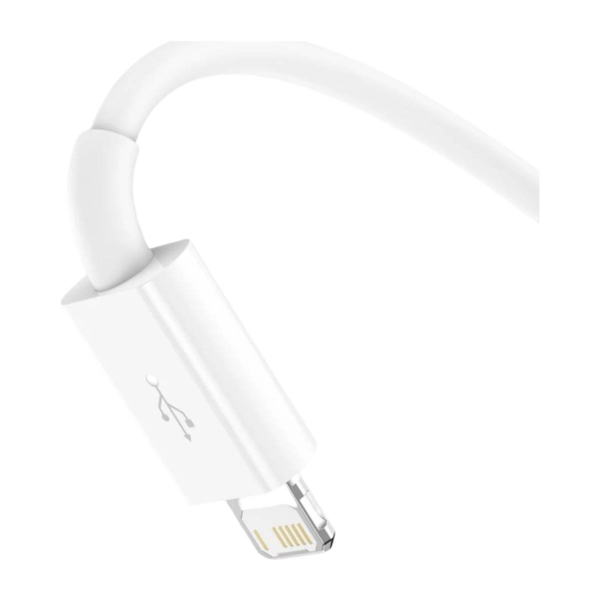 Witte USB naar Lightning-kabelconnector, geïsoleerd op witte achtergrond.