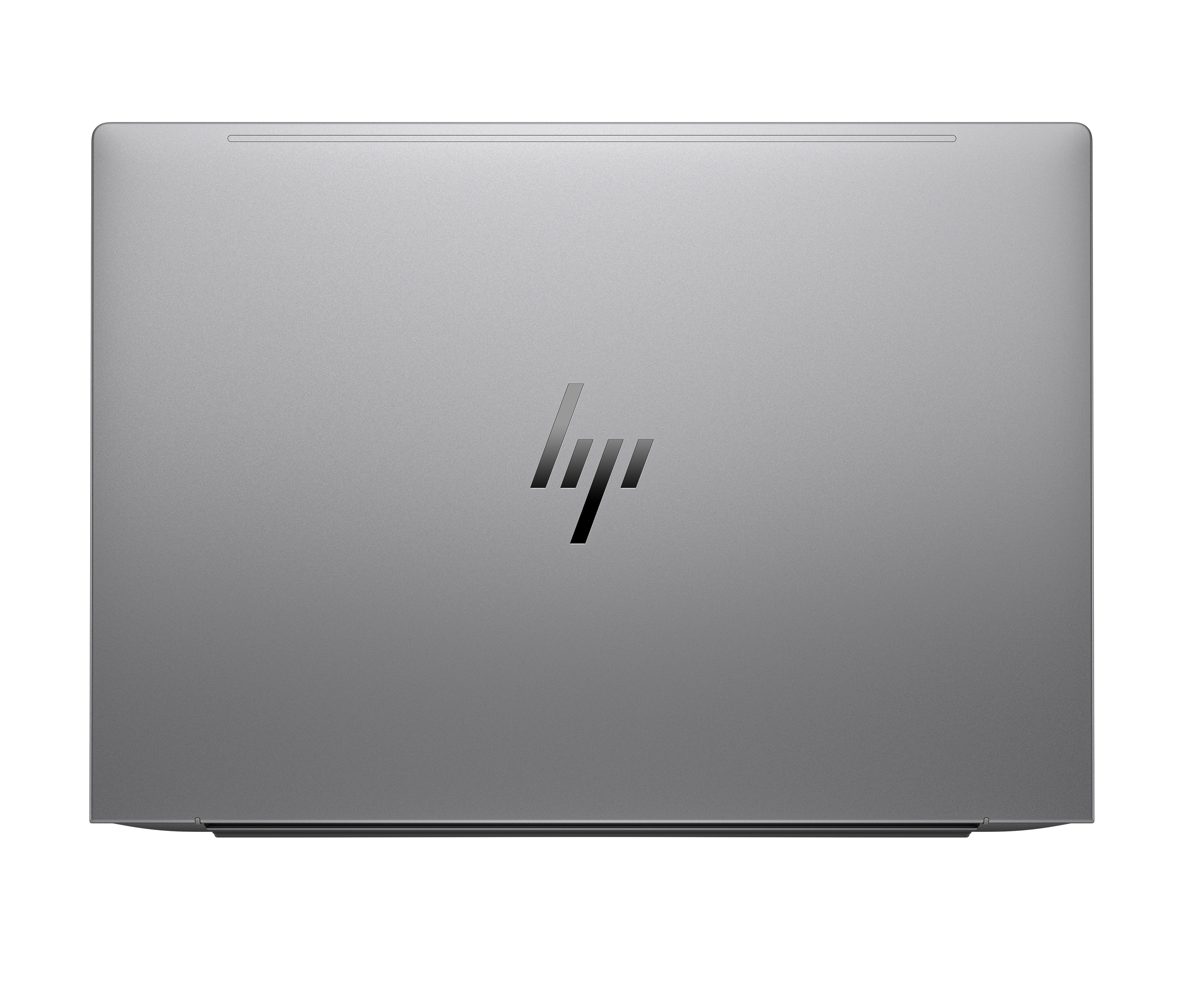 Un laptop argentato chiuso con il logo HP al centro. Lo sfondo è bianco.