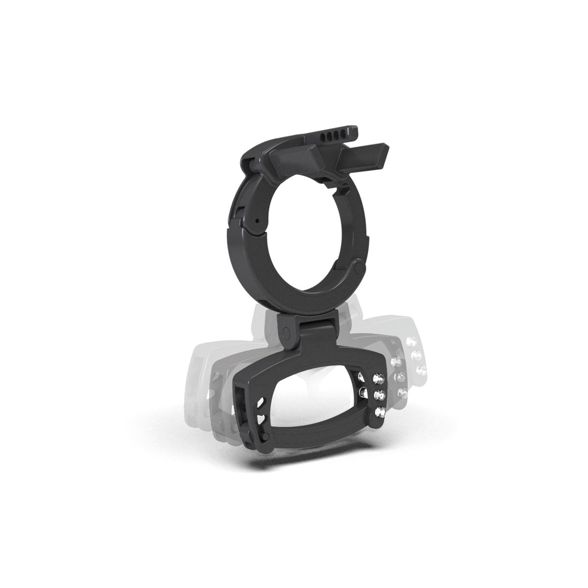 Czarny laptop, otwarty, na białej powierzchni.