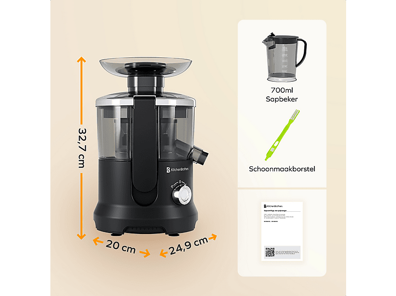 KITCHENBROTHERS KB4182 | Saftpresse - 500ml Slow Juicer 600 Watt, Schwarz