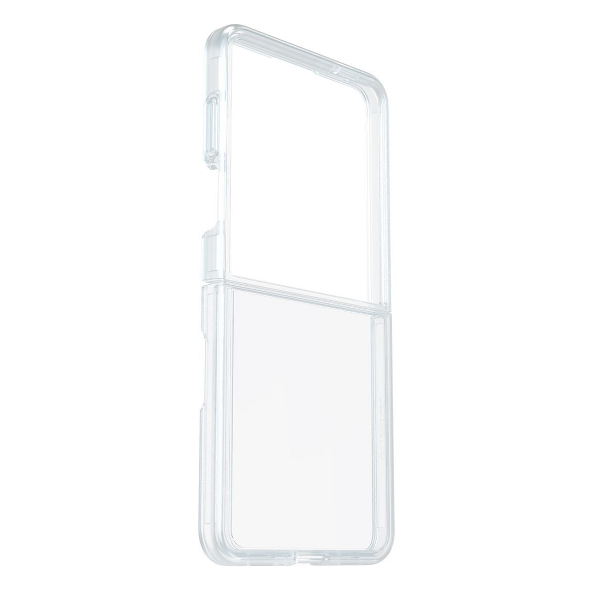 Funda de teléfono transparente, las partes delantera y trasera se muestran sobre un fondo blanco.