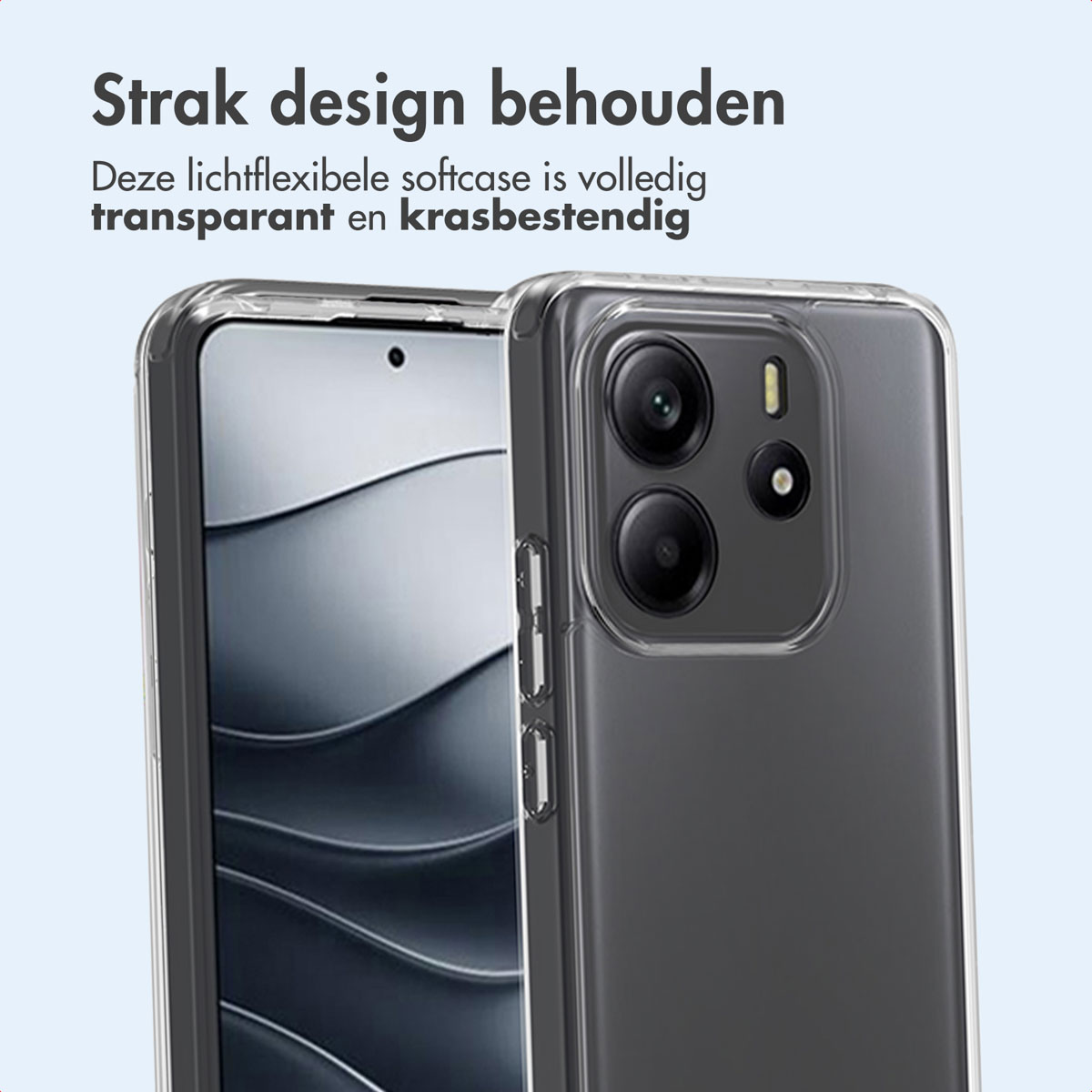 Una custodia trasparente copre uno smartphone. L'immagine evidenzia l'area della fotocamera.