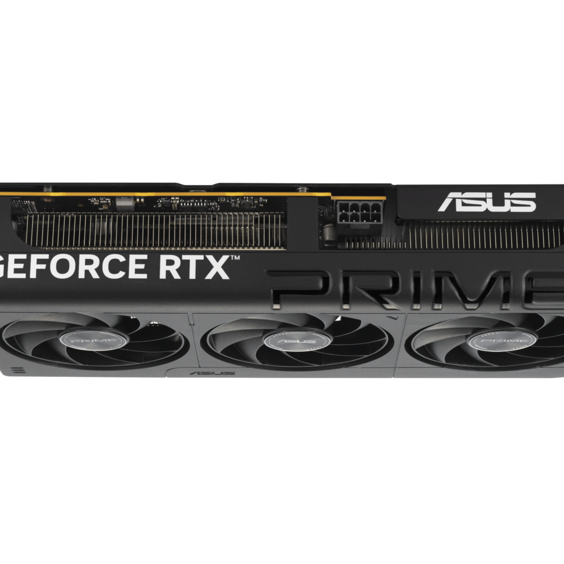 Czarna i srebrna karta graficzna ASUS GeForce RTX z trzema wentylatorami, widoczne słowo PRIME.