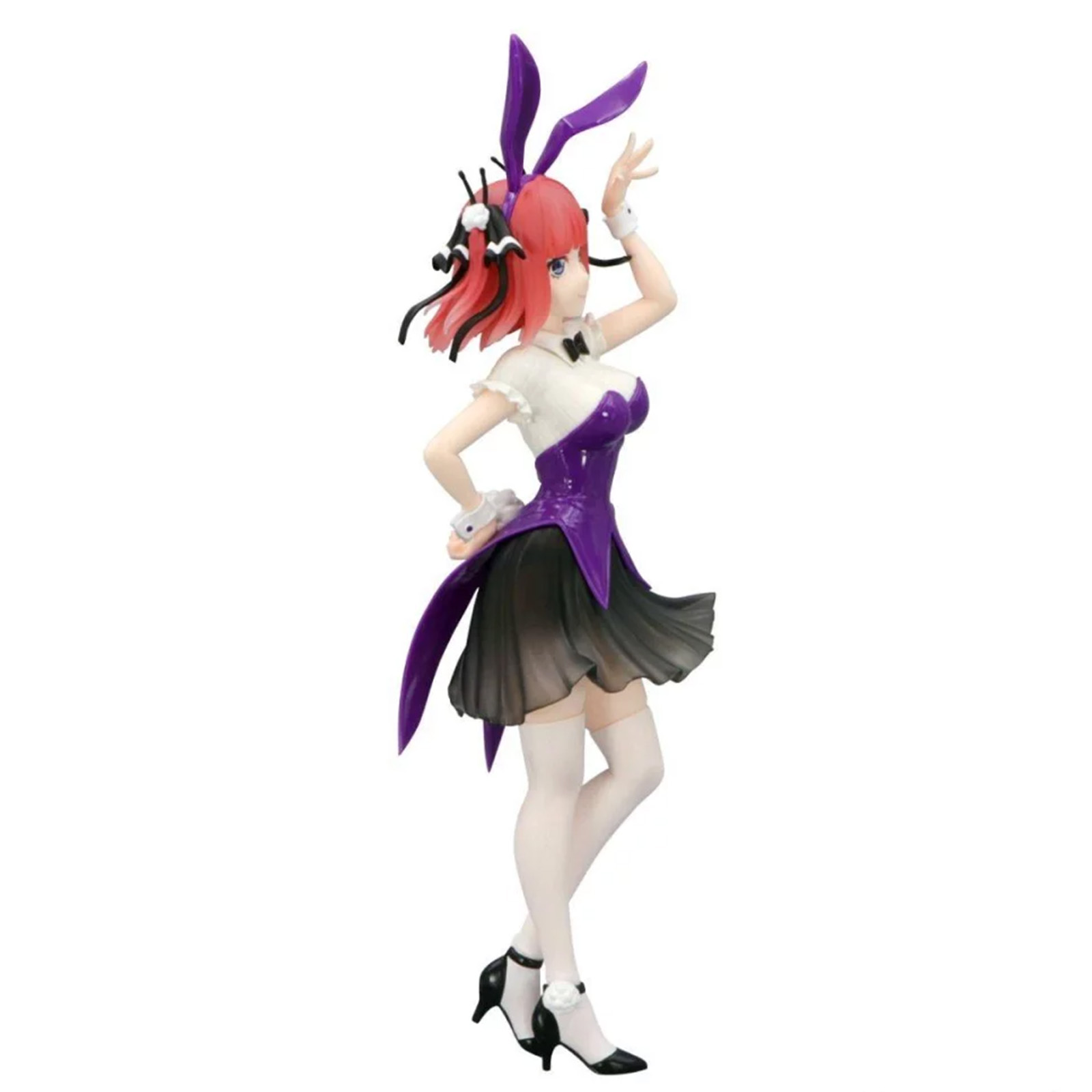 Anime-Figur eines Mädchens in einem lila Bunny-Anzug mit roten Haaren, die eine Pose einnimmt.