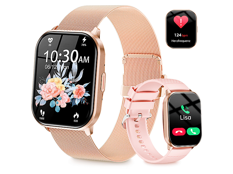 RAYOFI ZL99 Smartwatch Silikon, 22 mm, Gold Smartwatch Damen Herren,  Fitness Tracker uhr mit Anruffunktion, 100+ Sportmodi Sportuhr