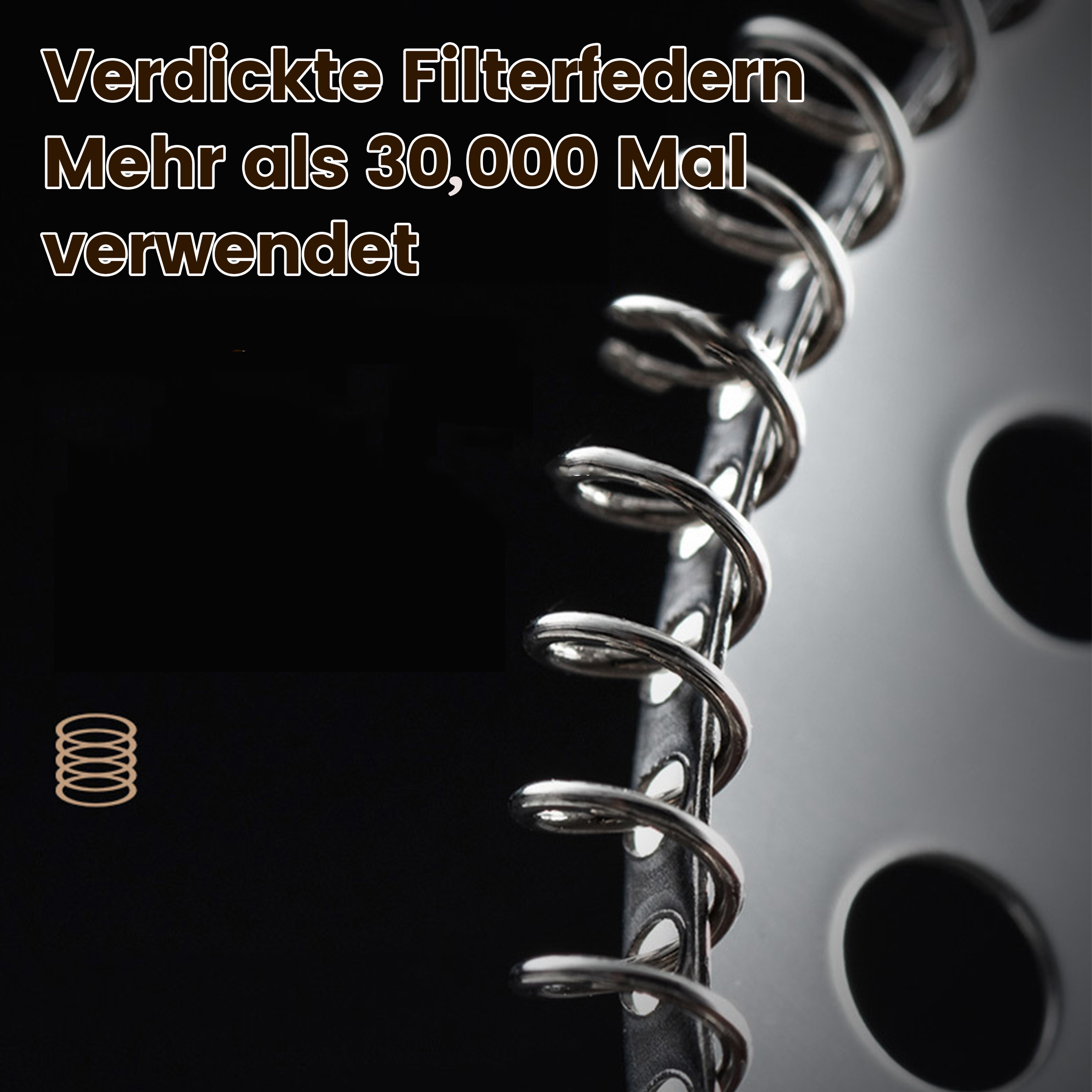 Nahaufnahme eines Edelstahl-Spiralfiter. Es ist ein Bestandteil eines Kaffeezubereiters.